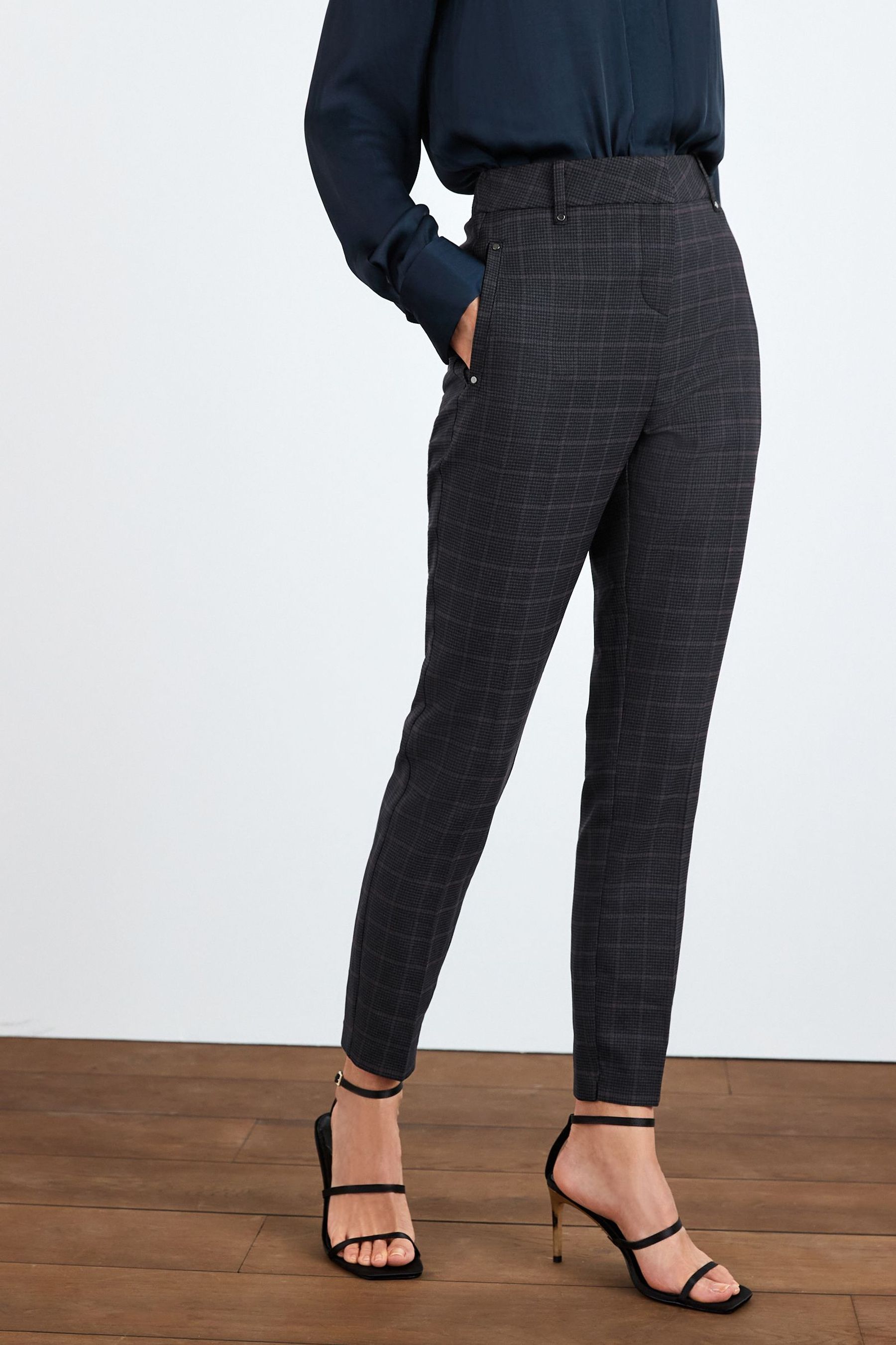 Buy Grey Check Tailored Elasticated Back Skinny Trousers from Next Luxembourg
