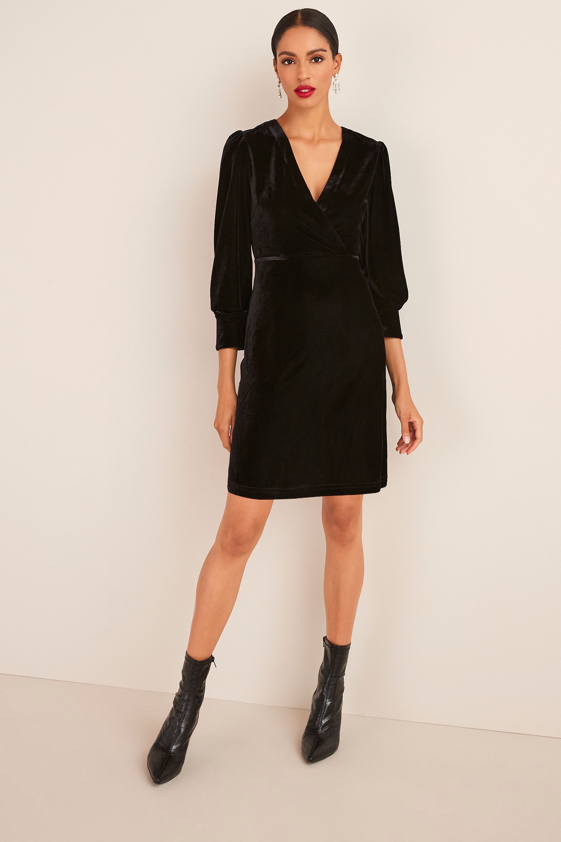 Buy Black Next Velvet Long Sleeve Mini Dress from Next Luxembourg