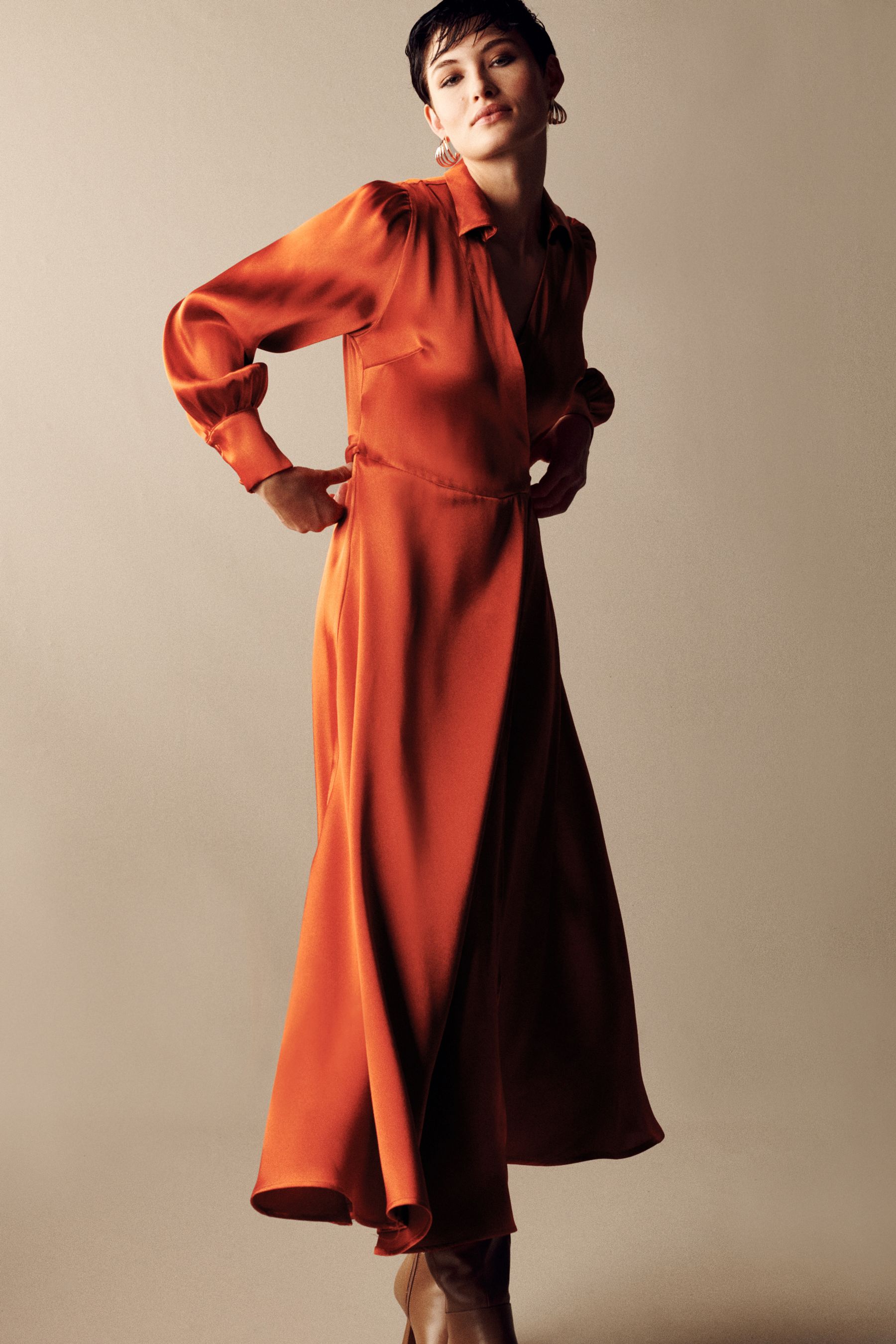 Buy Copper Orange Satin Midi Shirt Dress from Next Luxembourg