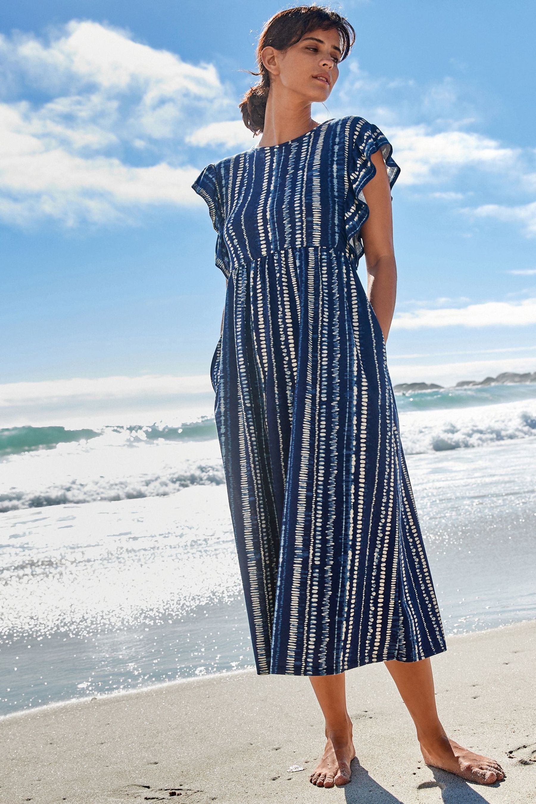 Buy Navy Stripe Frill Sleeve T Shirt Dress from Next Ireland