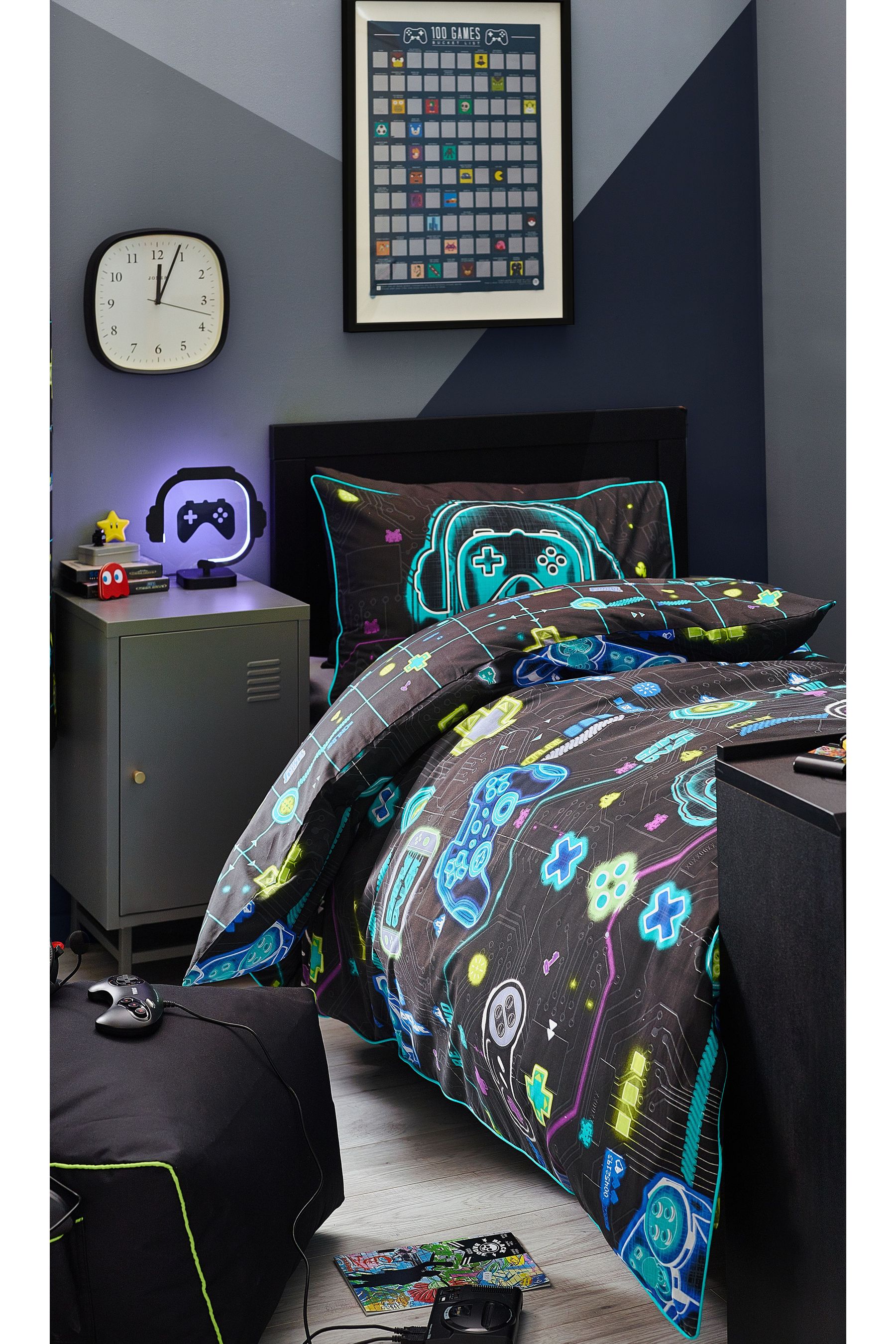 Buy Black Kids Glow In The Dark Gamer Duvet Cover And Pillowcase Set from Next Luxembourg