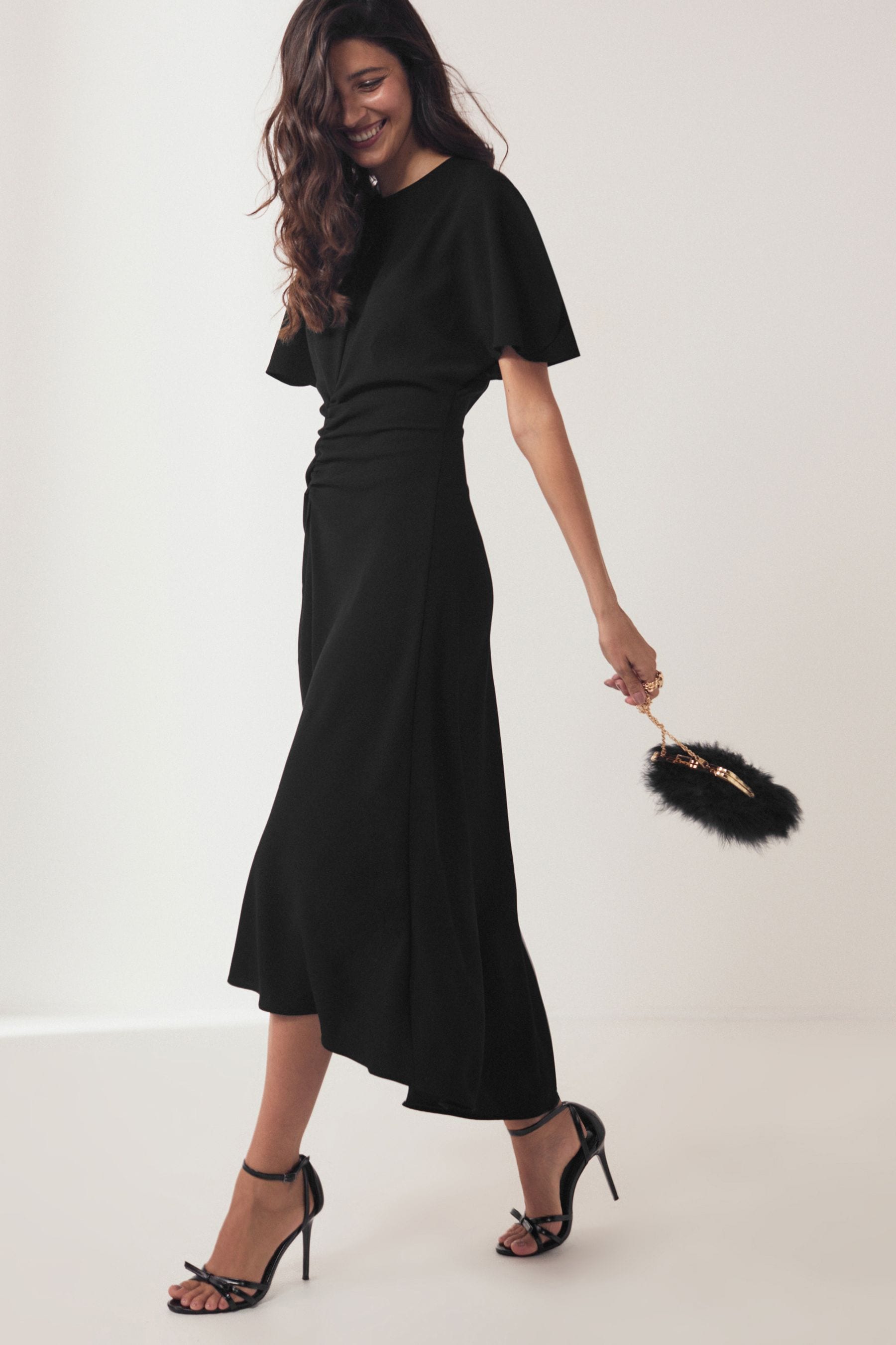 Buy Black Short Sleeve Ruched Midi Dress from Next Luxembourg