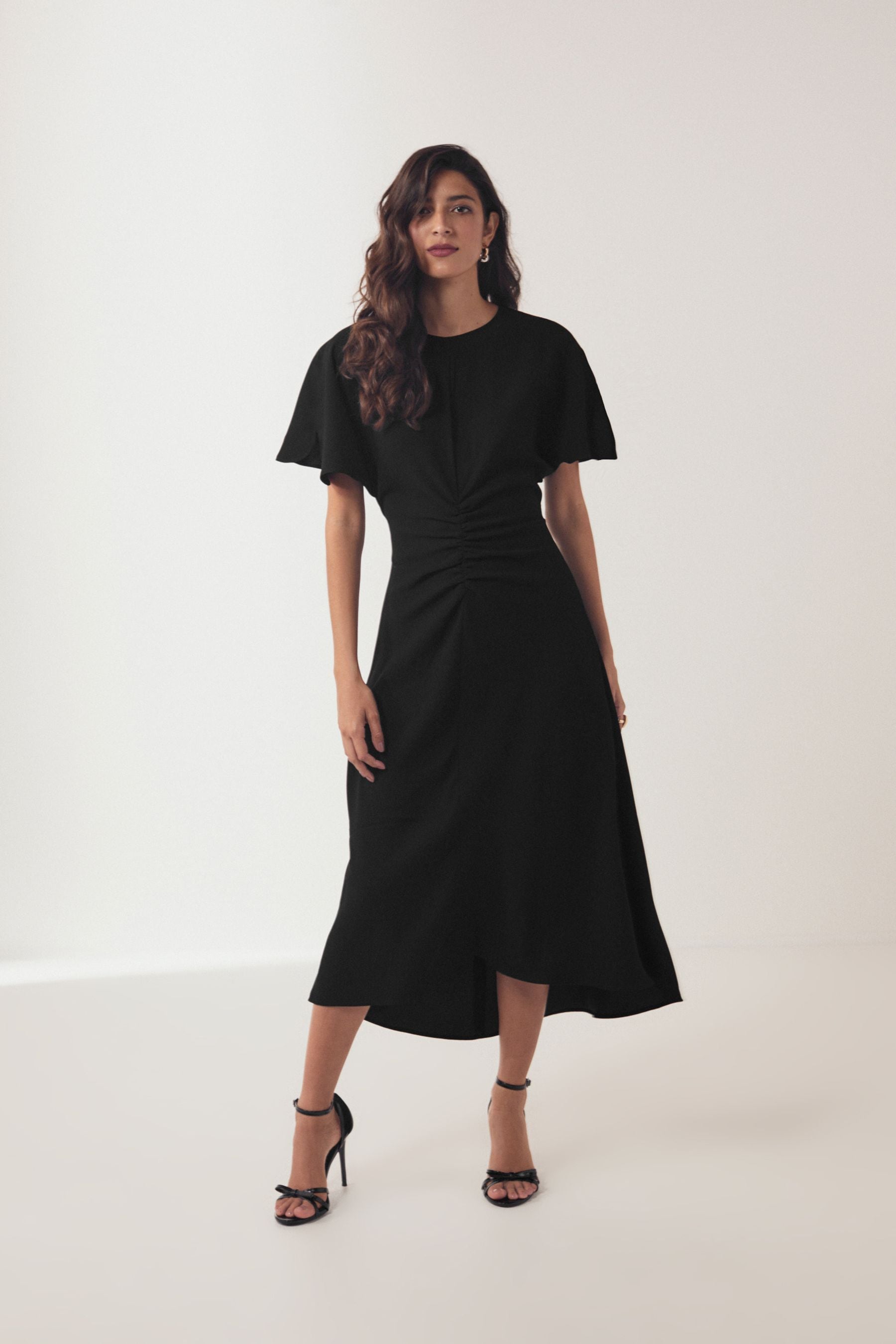 Buy Black Short Sleeve Ruched Midi Dress from the Next UK online shop