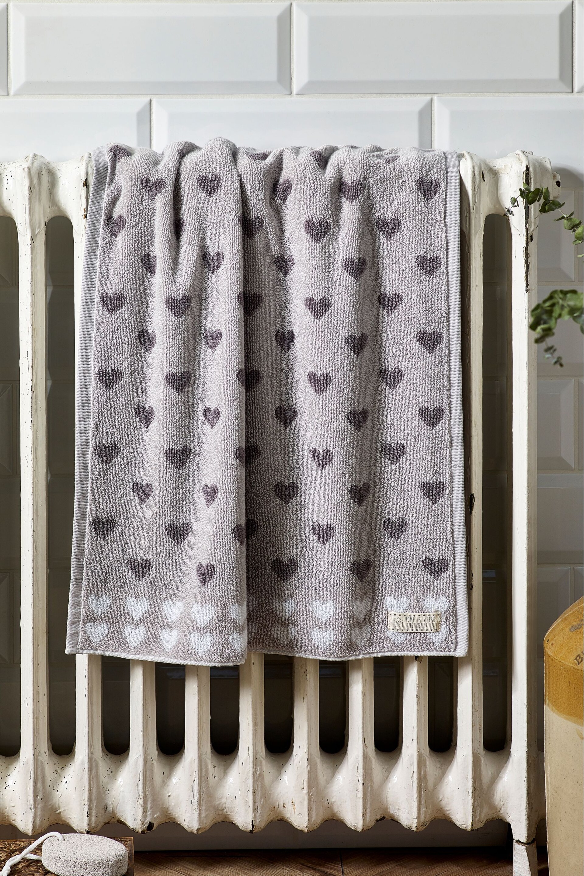 Grey Hearts 100% Cotton Towel - Image 1 of 4