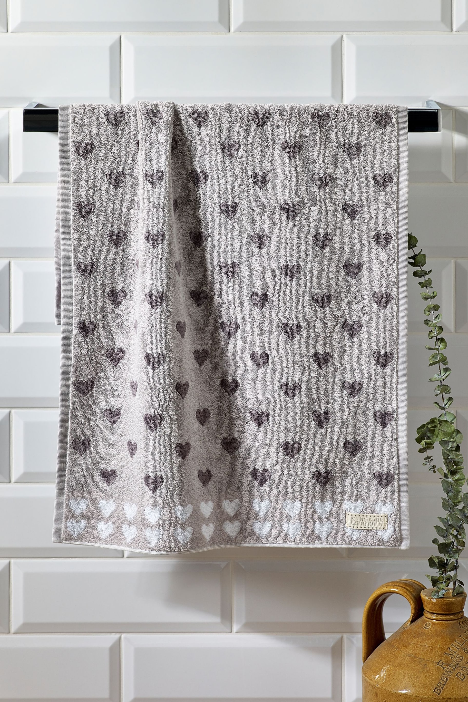 Grey Hearts 100% Cotton Towel - Image 4 of 5