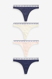 Navy/ Pink Spot Thong Cotton Rich Logo Knickers 4 Pack - Image 1 of 6
