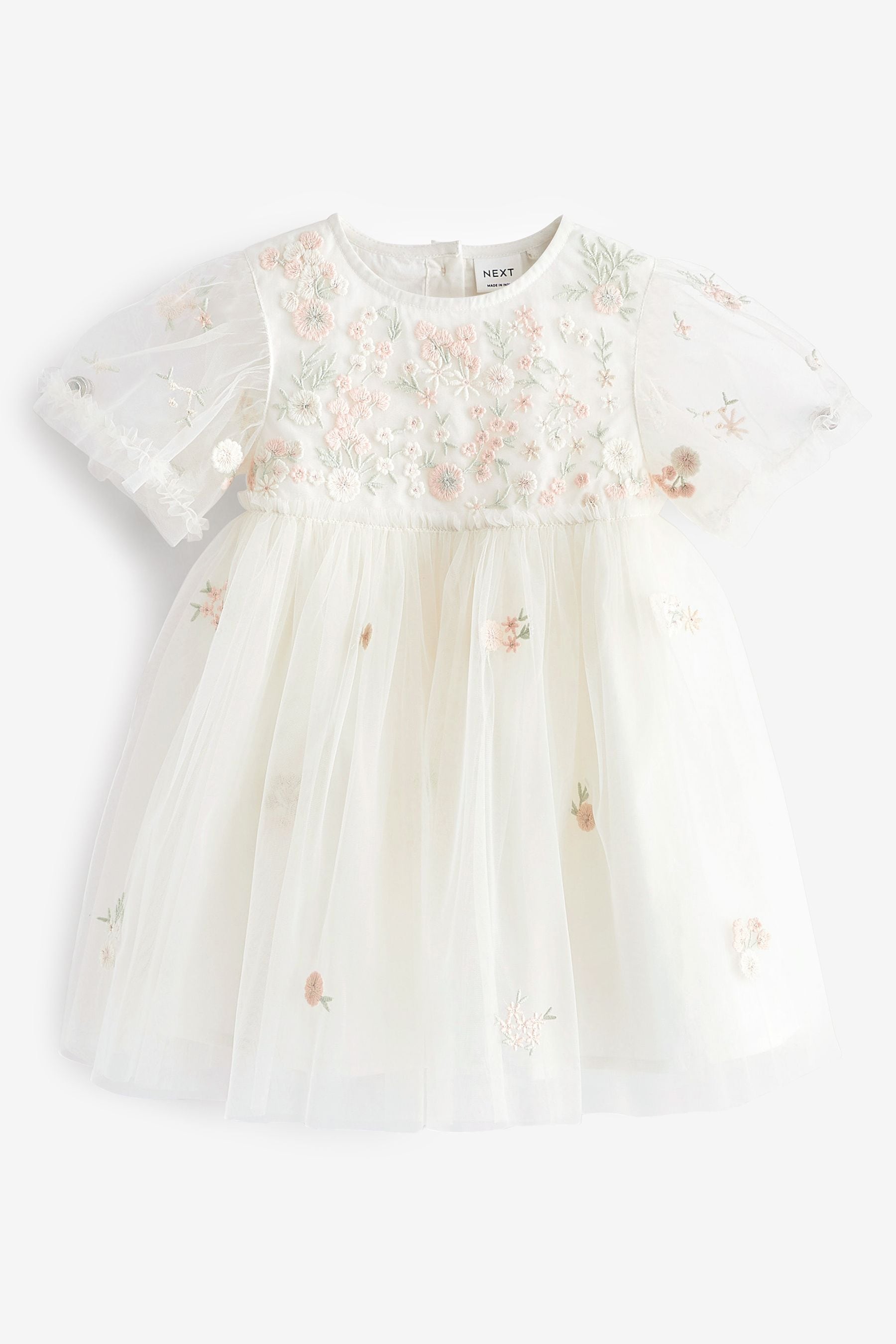 Embroidered mesh dress white deals