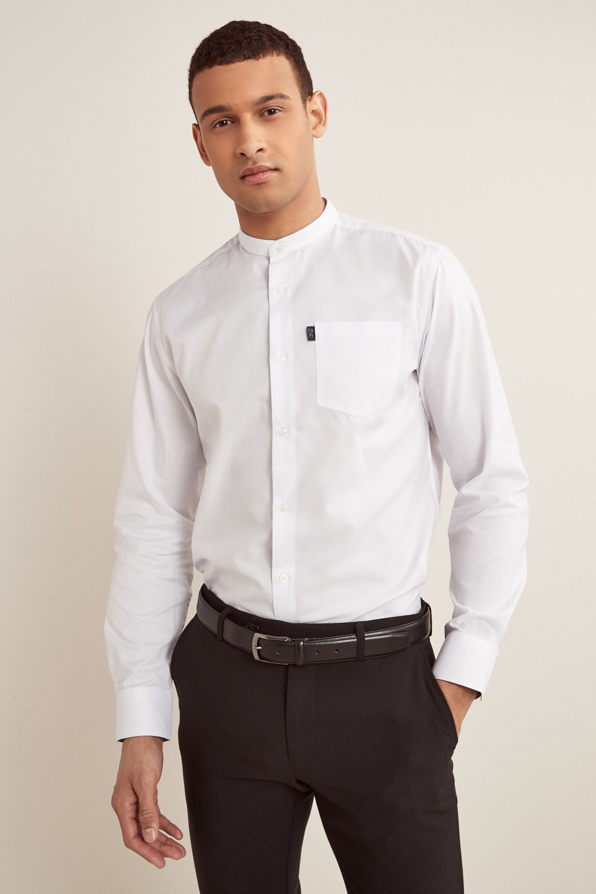 White Grandad Collar Shirt - Image 1 of 10