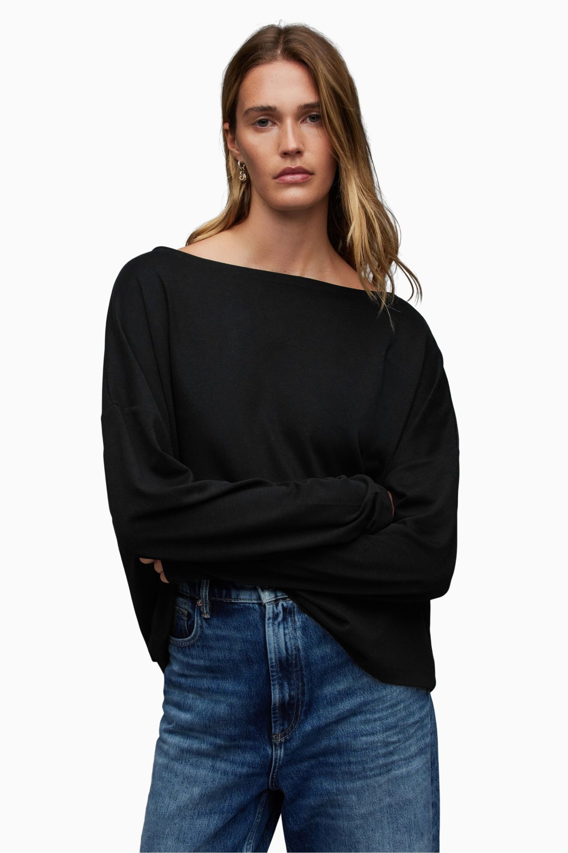 AllSaints Black Off The Shoulder Rita Top - Image 5 of 7