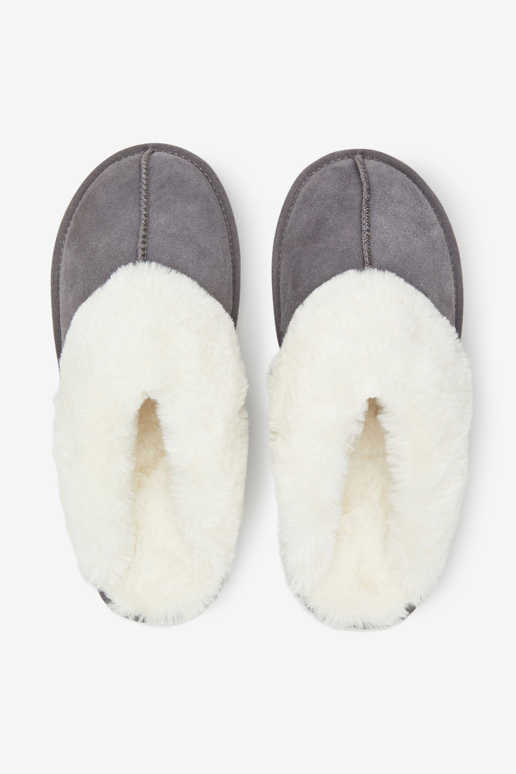 Grey Christmas Suede Faux Fur Lined Mule Slippers