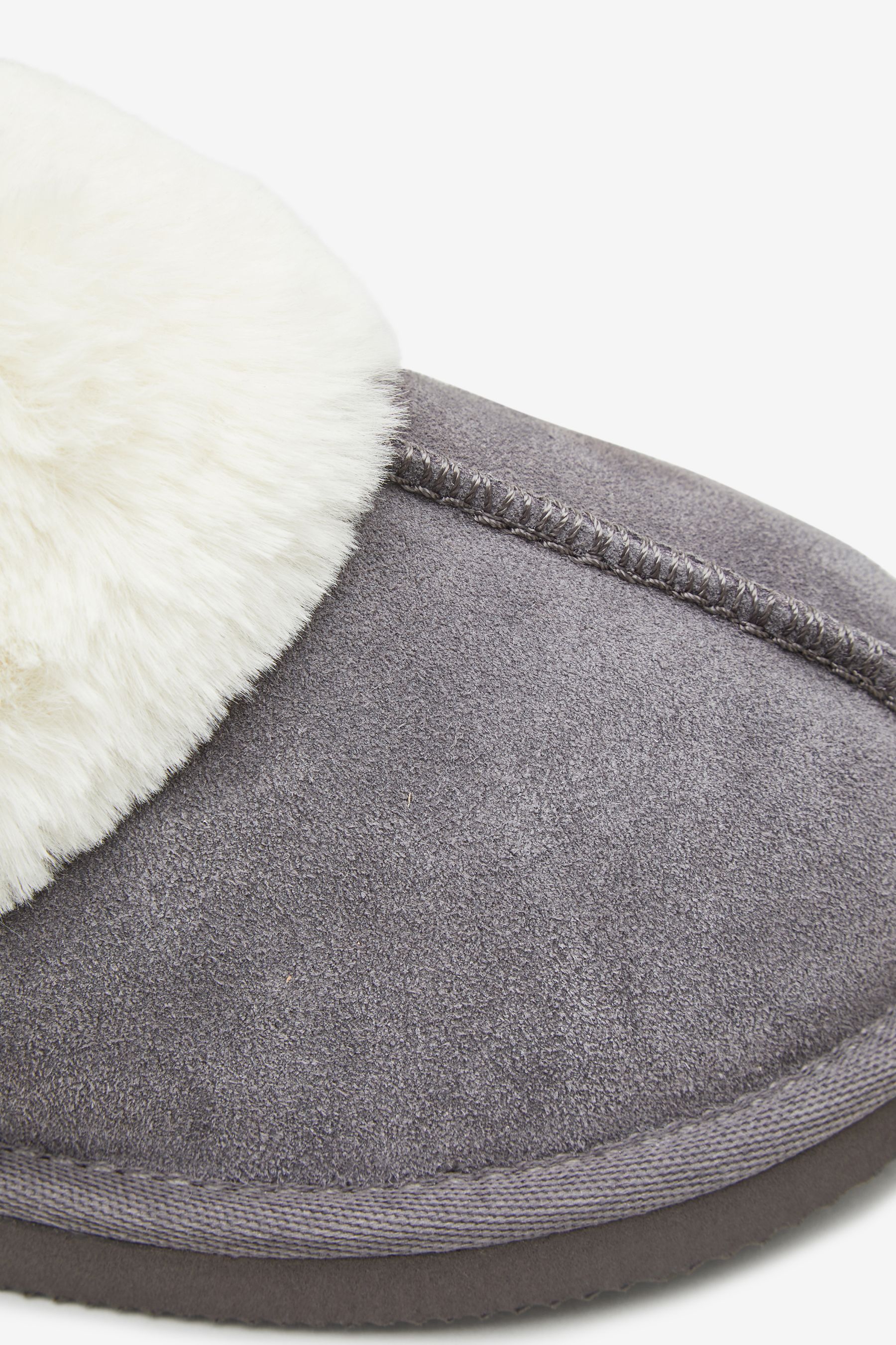 Buy Grey Suede Faux Fur Lined Mule Slippers from the Next UK online shop