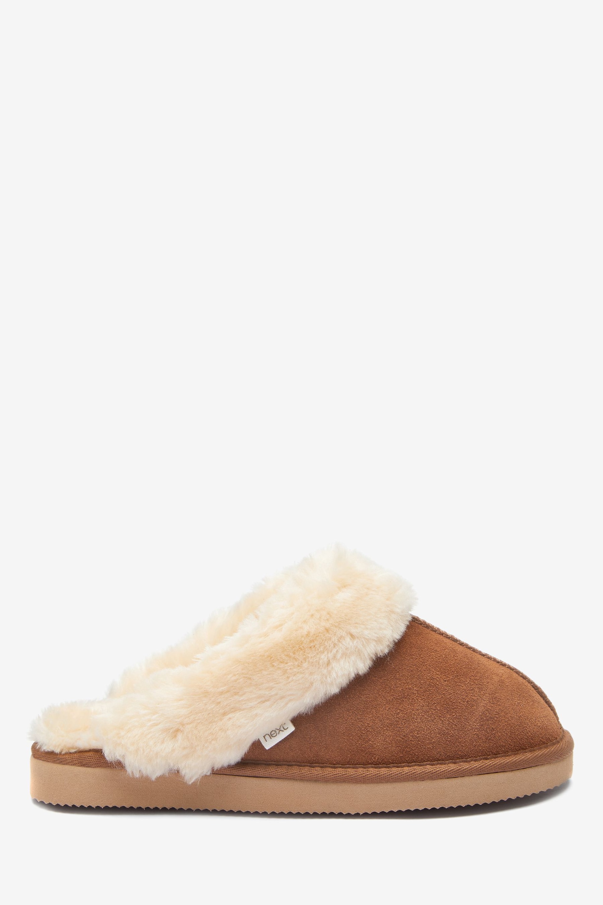 Chestnut Brown Suede Faux Fur Lined Mule Slippers - Image 1 of 4