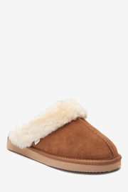 Chestnut Brown Suede Faux Fur Lined Mule Slippers - Image 2 of 4