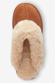 Chestnut Brown Suede Faux Fur Lined Mule Slippers - Image 3 of 4