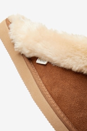 Chestnut Brown Suede Faux Fur Lined Mule Slippers - Image 4 of 4