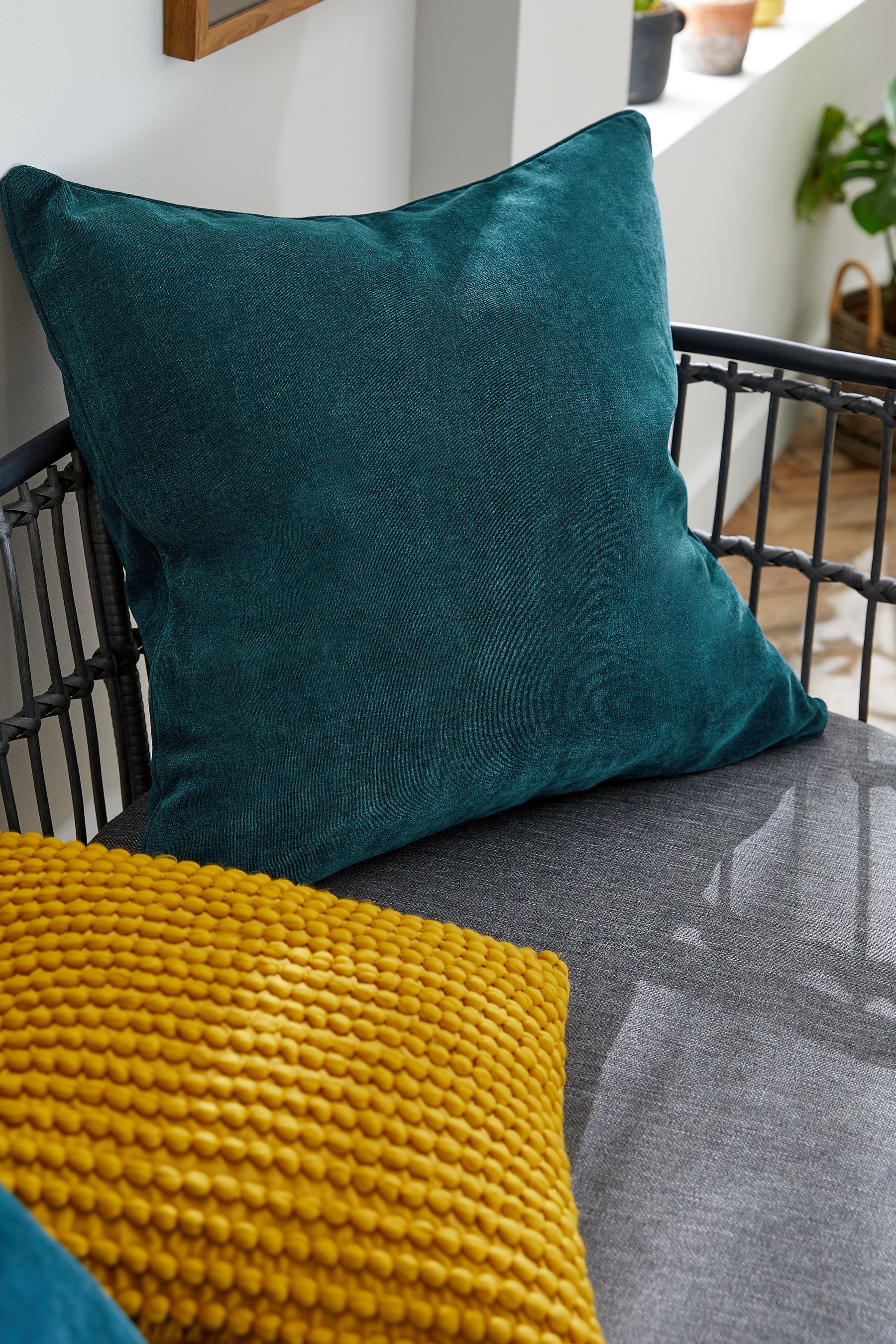Buy Petrol Blue 59 x 59cm Soft Velour Cushion from the Next UK online shop