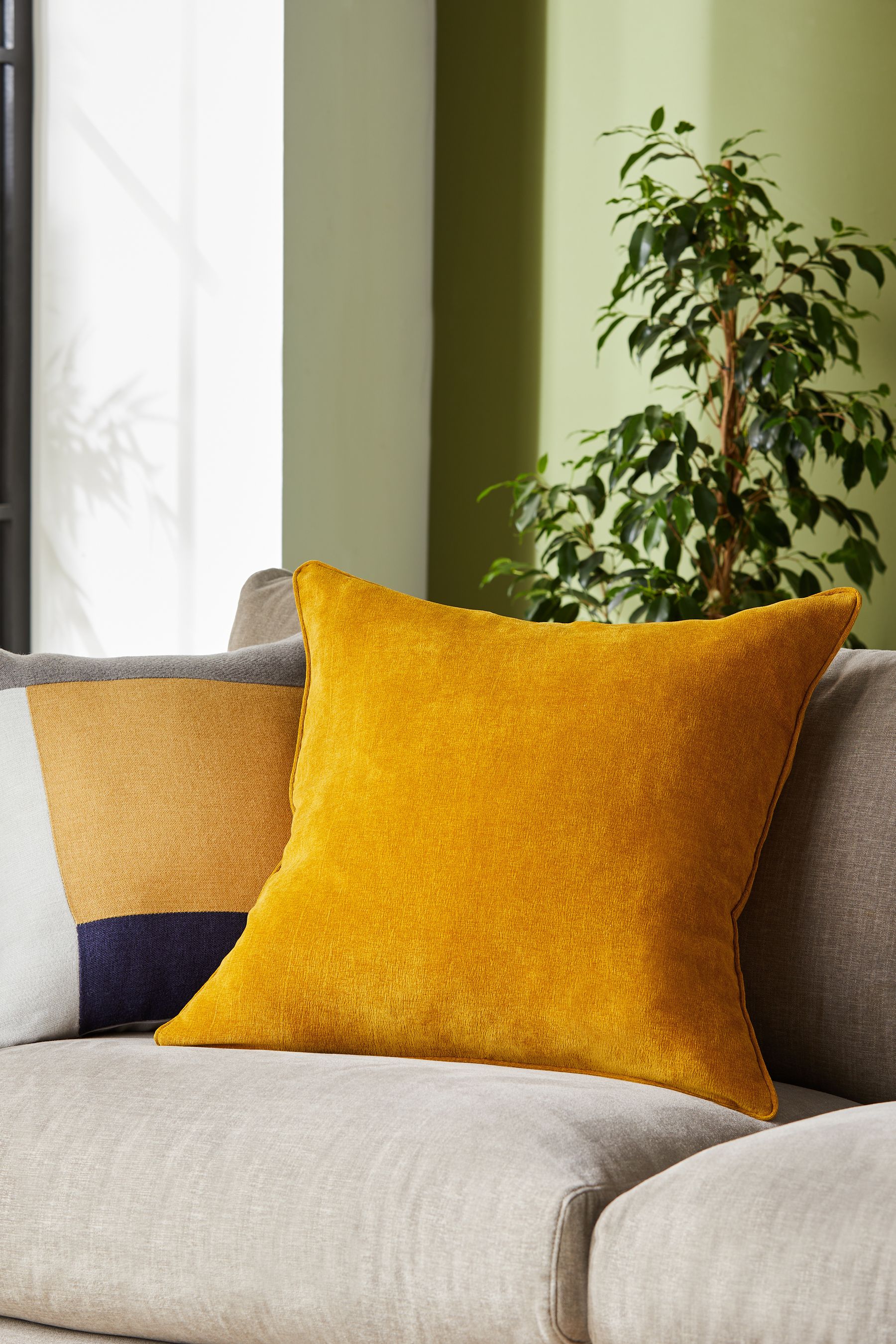 Buy Ochre Yellow 59 x 59cm Soft Velour Cushion from the Next UK online shop