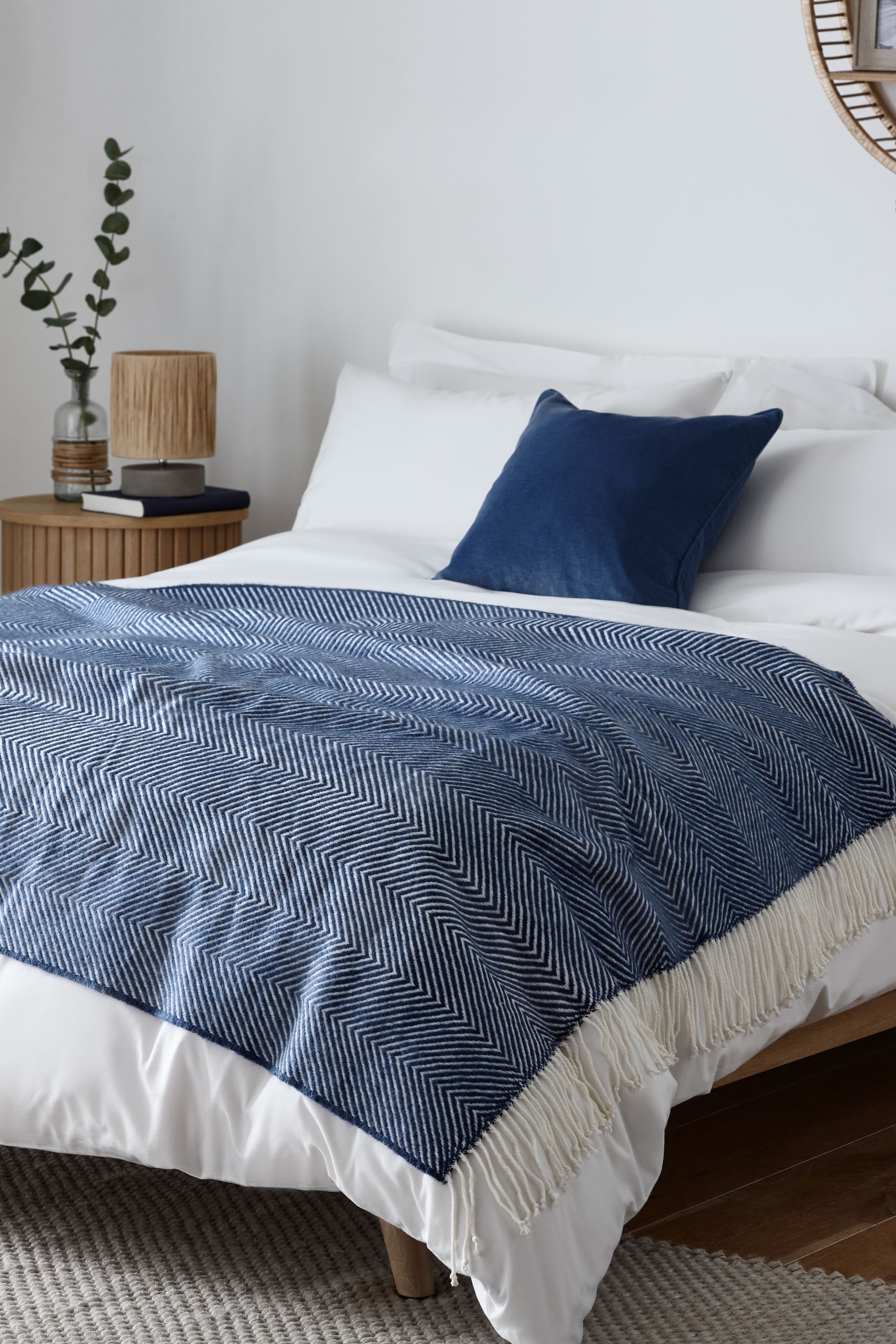 Buy Navy Blue Herringbone Throw Blanket from Next Luxembourg