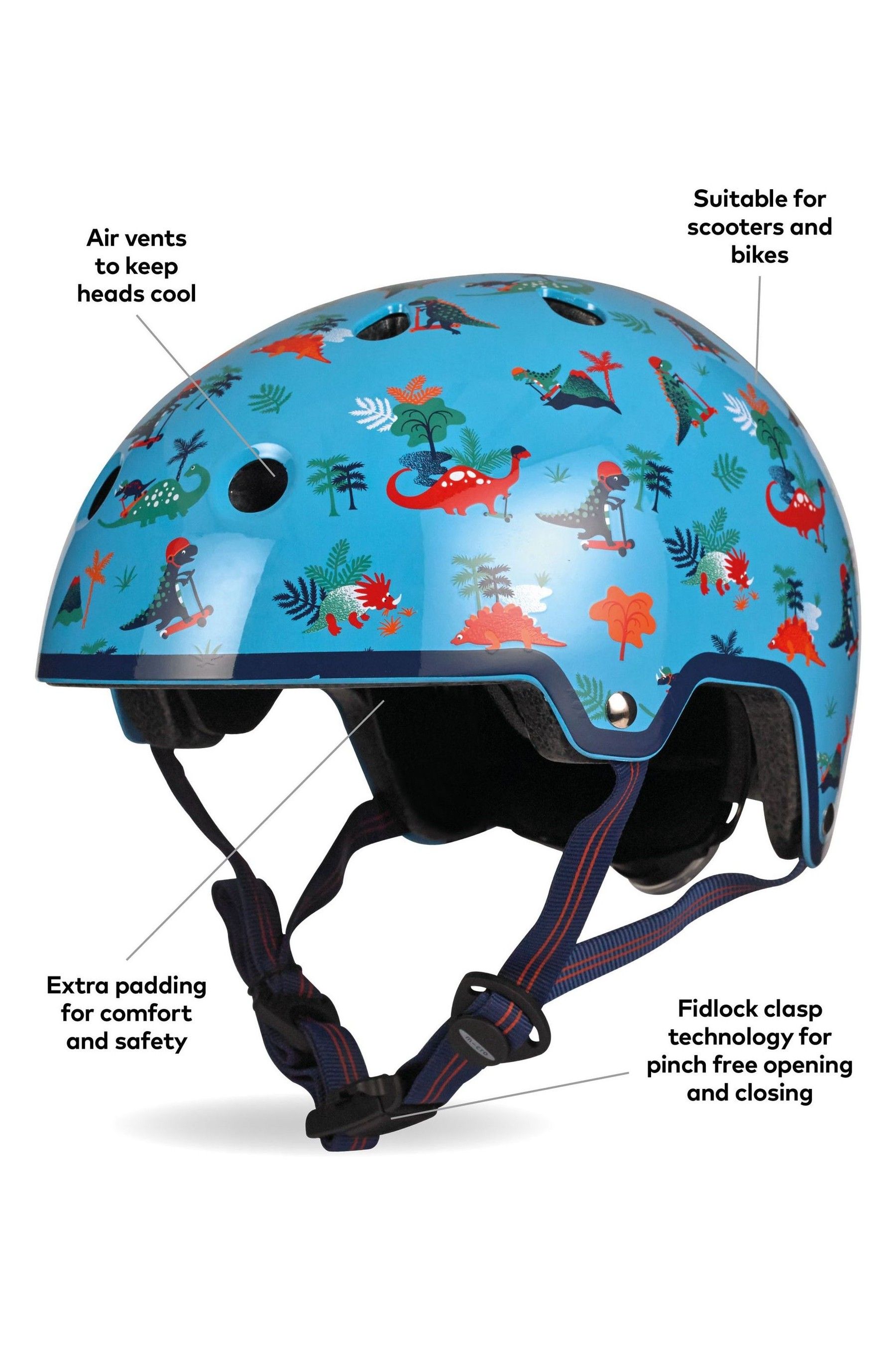 Buy Micro Scooters Blue Dinosaur Curved Deluxe Helmet from the Next UK online shop