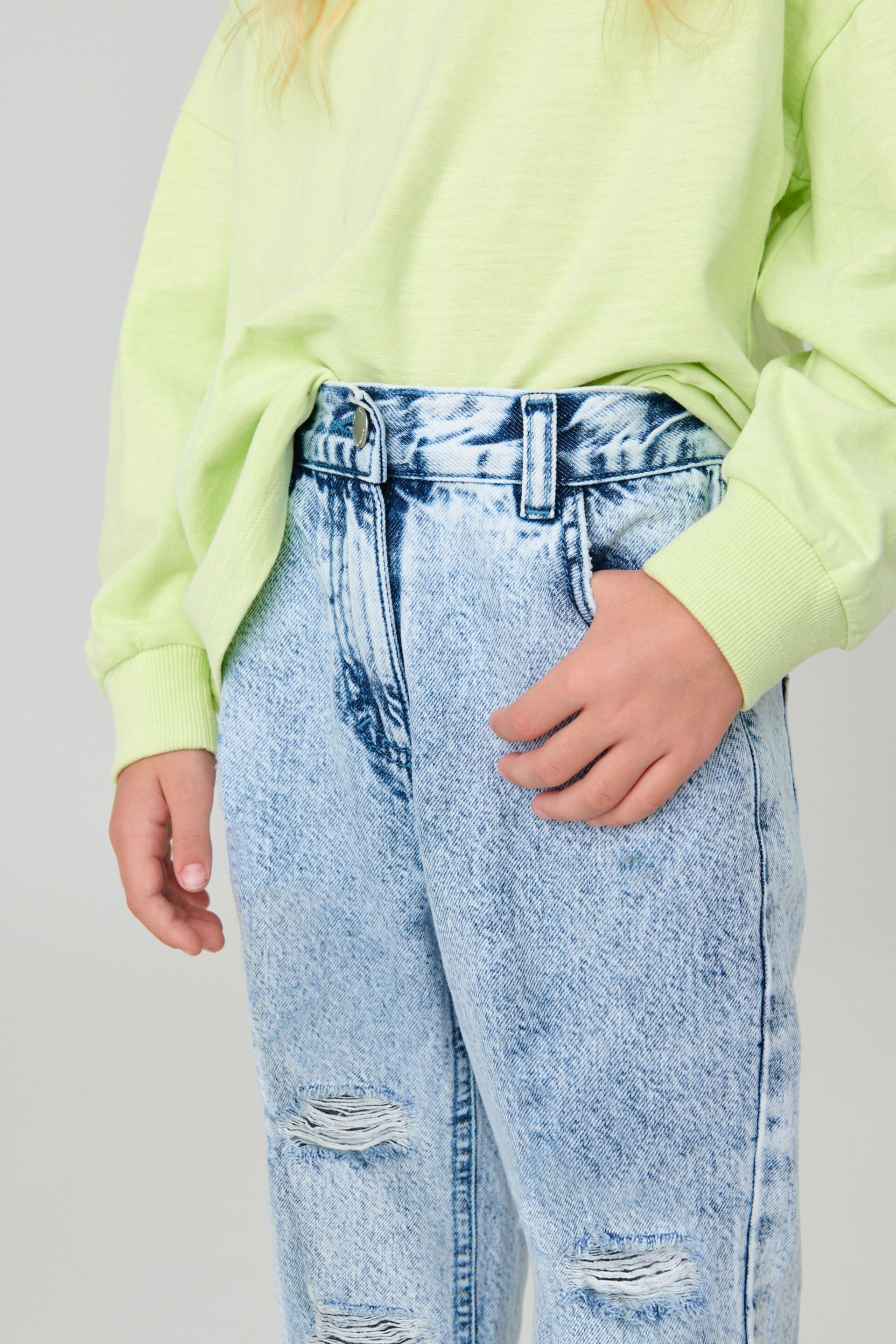 Bleach Wash Distressed Mom Jeans (3-16yrs) - Image 3 of 5