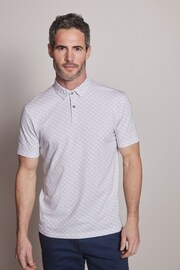 White/Grey Diamond Print Polo Shirt - Image 3 of 4