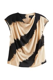 Black/Cream Blurred Stripe Cowl Neck Cap Sleeve Top - Image 5 of 6