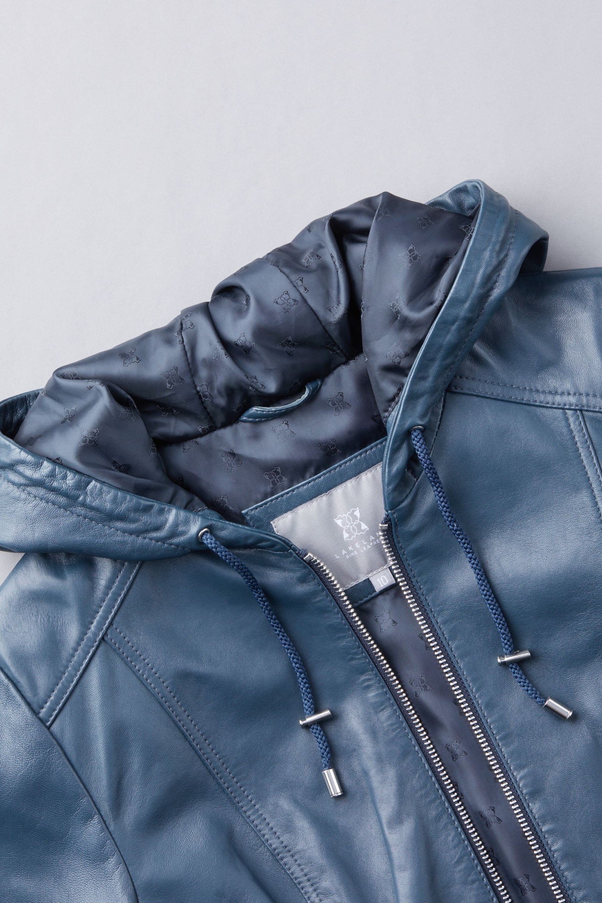 Lakeland Leather Fresh Navy Abbeyville Hooded Leather Jacket - Image 9 of 10