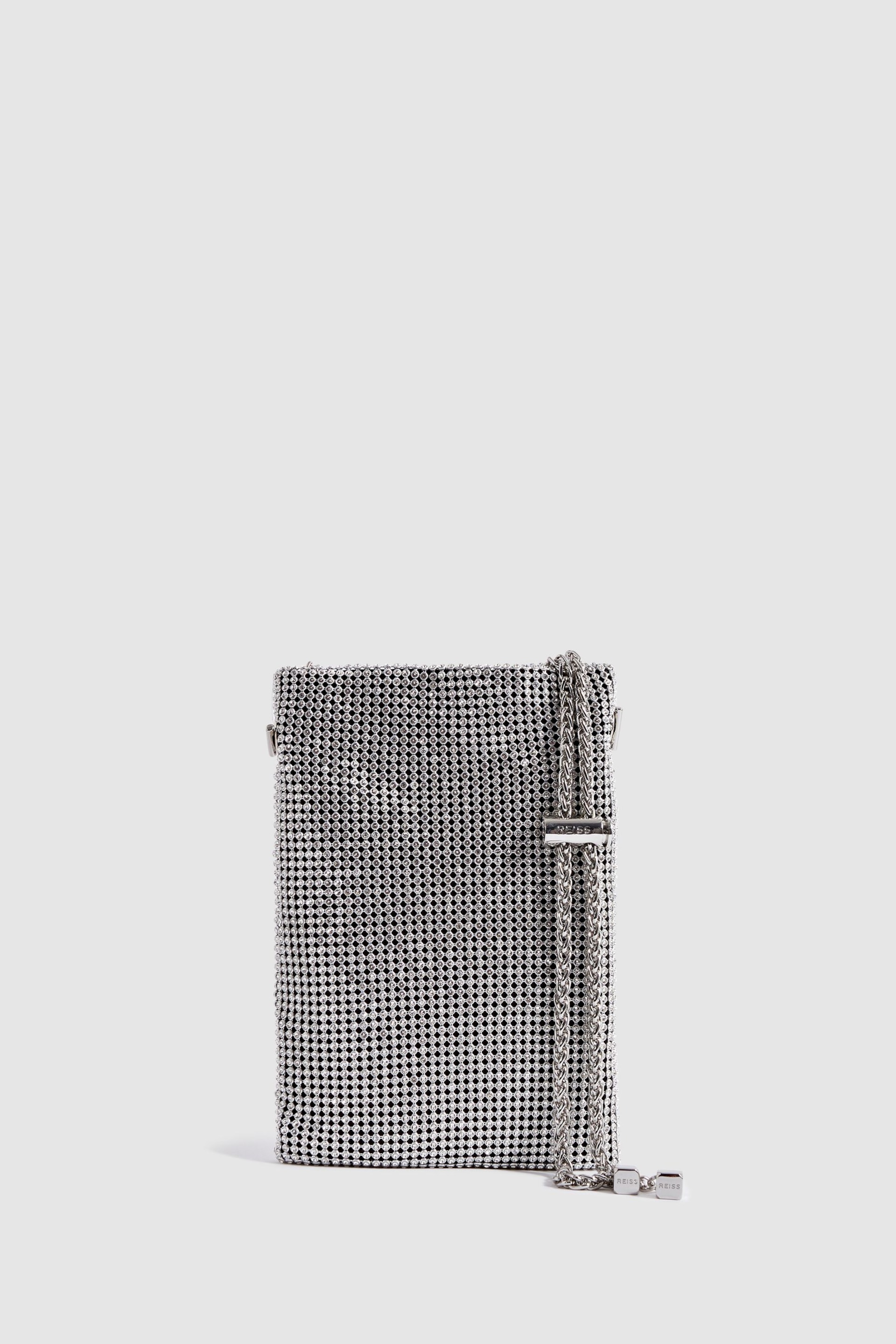 Reiss Silver Zuri Embellished Adjustable Strap Phone Pouch - Image 1 of 8