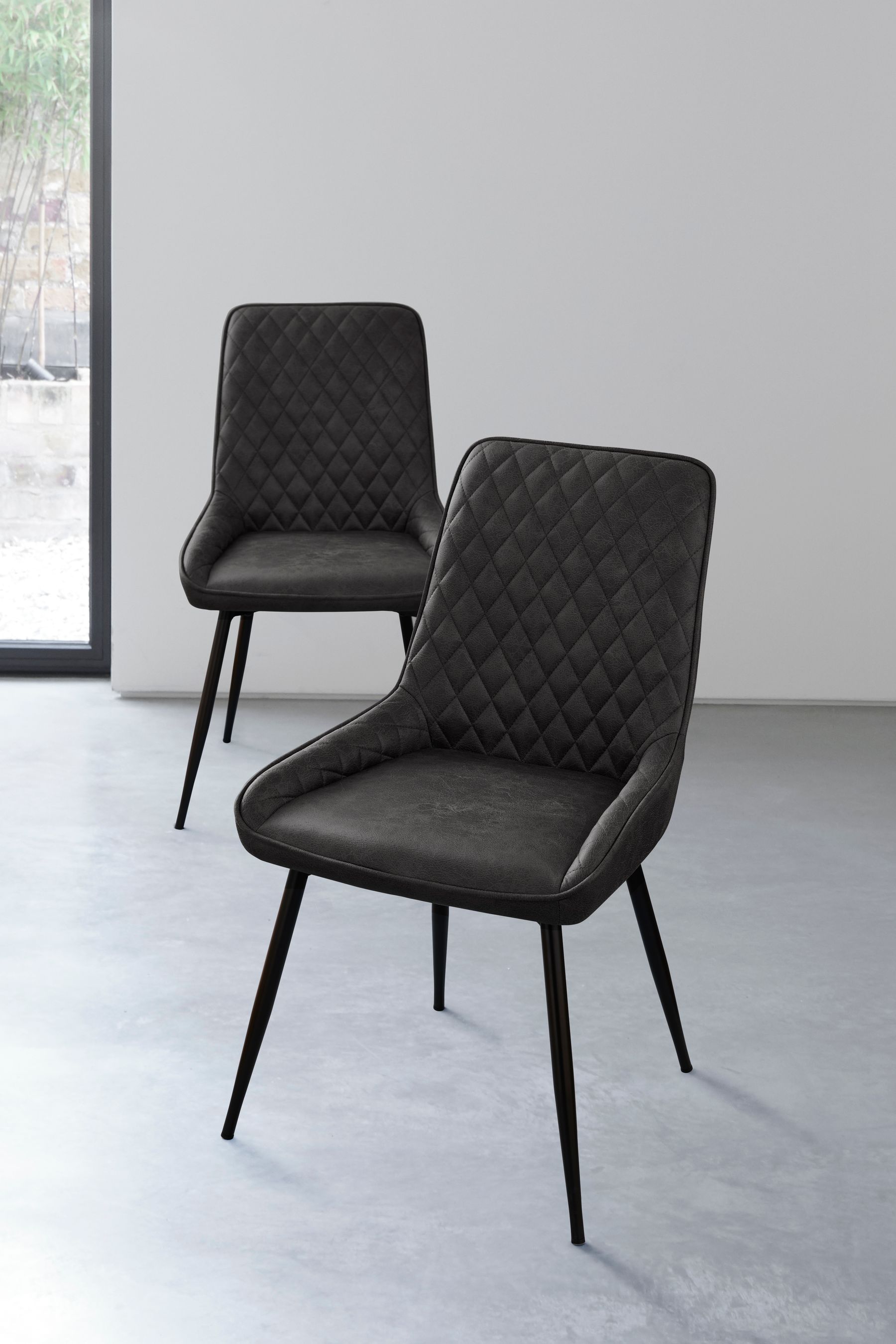 Buy Set of 2 Monza Faux Leather Dark Grey Hamilton Black Leg Quilted Dining Chairs from the Next UK online shop