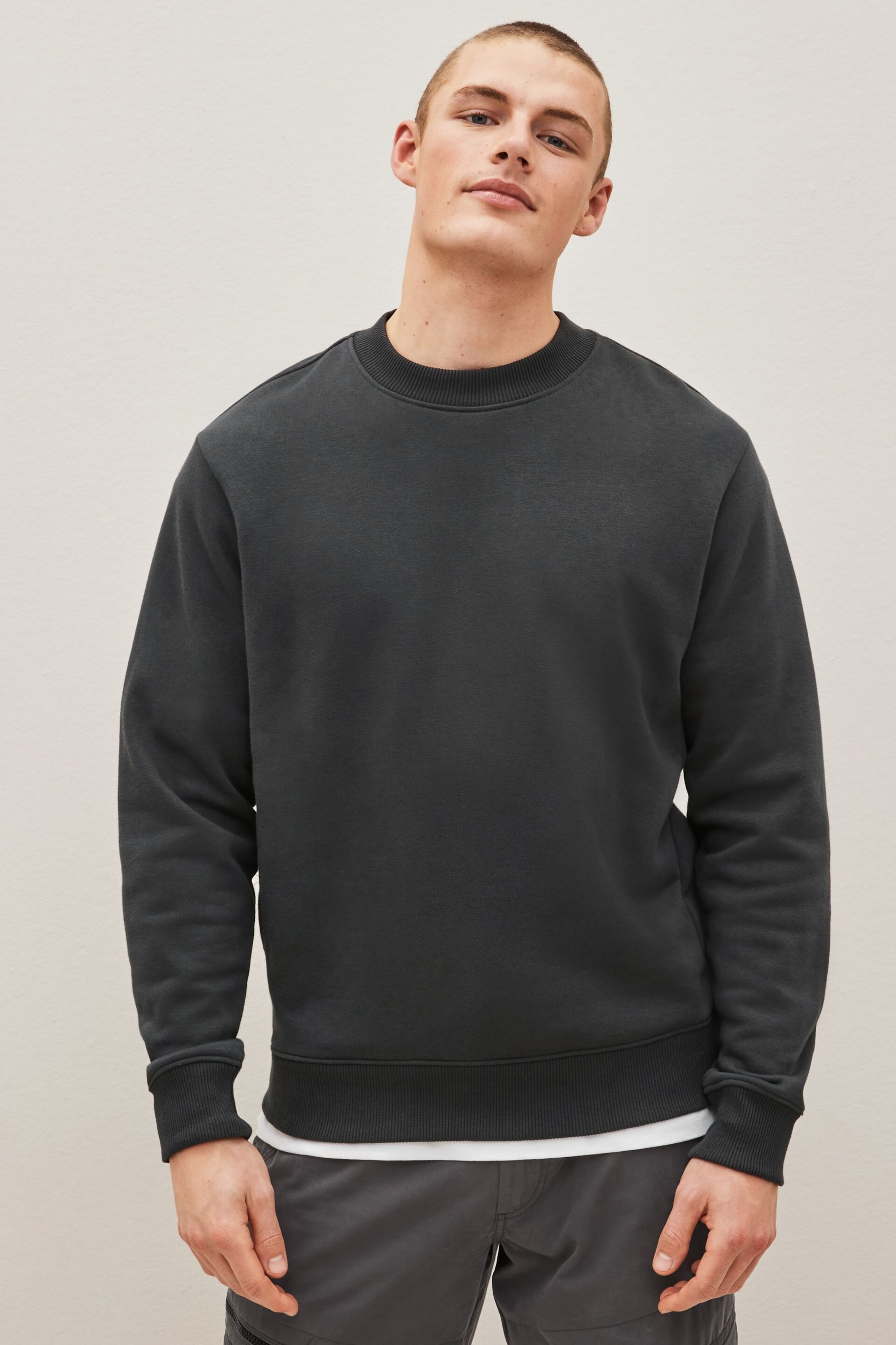 Slate Grey Regular Fit Jersey Cotton Rich Crew Sweatshirt - Image 1 of 4