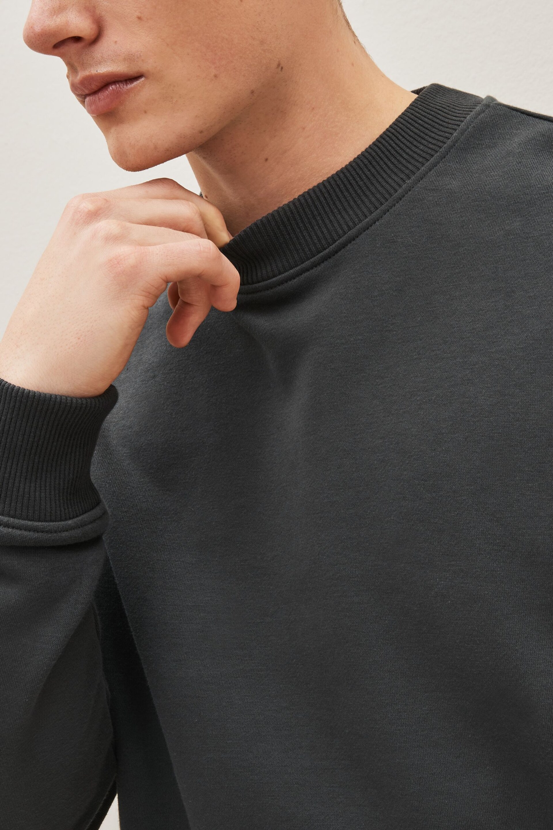 Slate Grey Regular Fit Jersey Cotton Rich Crew Sweatshirt - Image 3 of 4