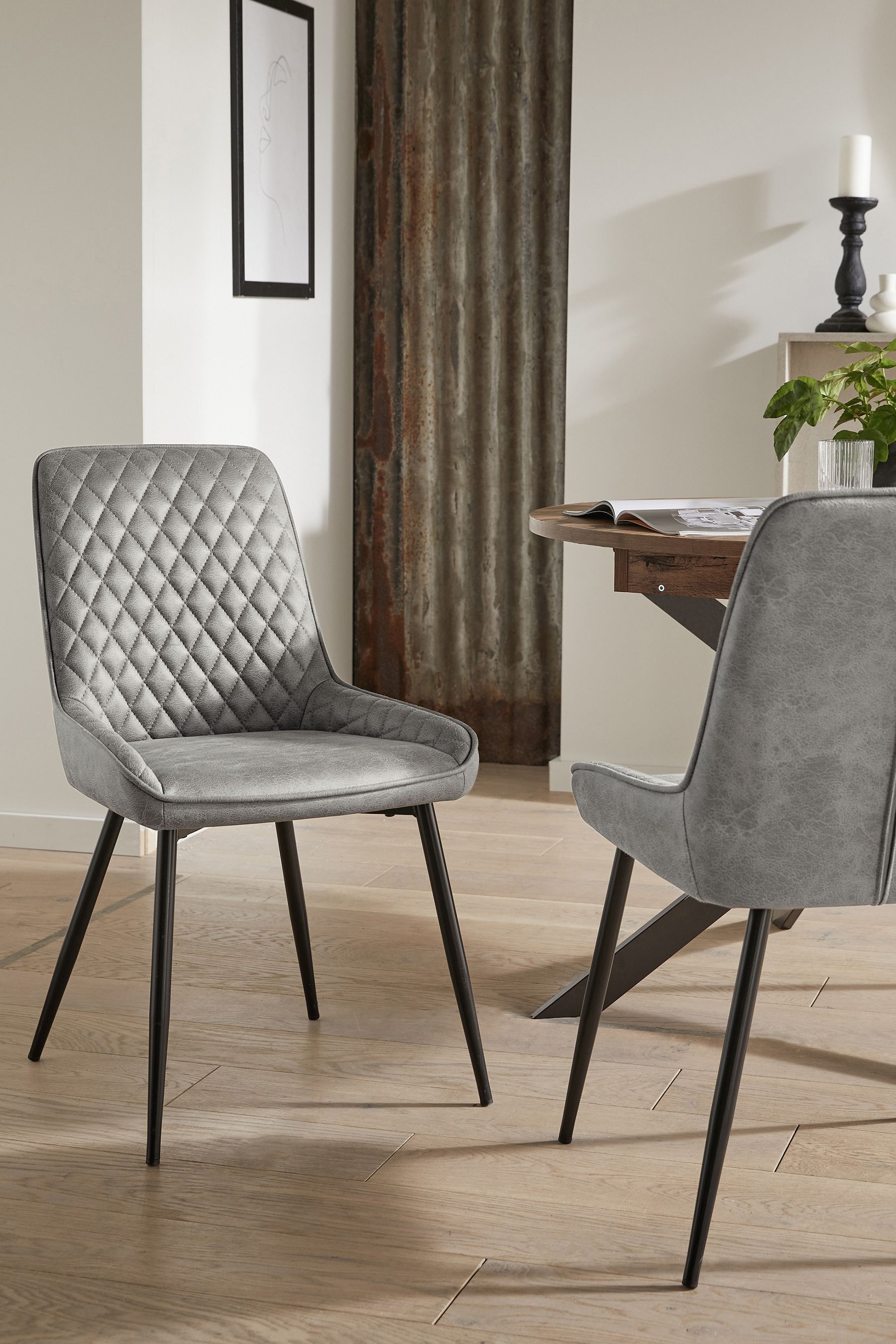 Buy Set of 2 Monza Faux Leather Light Grey Hamilton Black Leg Quilted Dining Chairs from the Next UK online shop