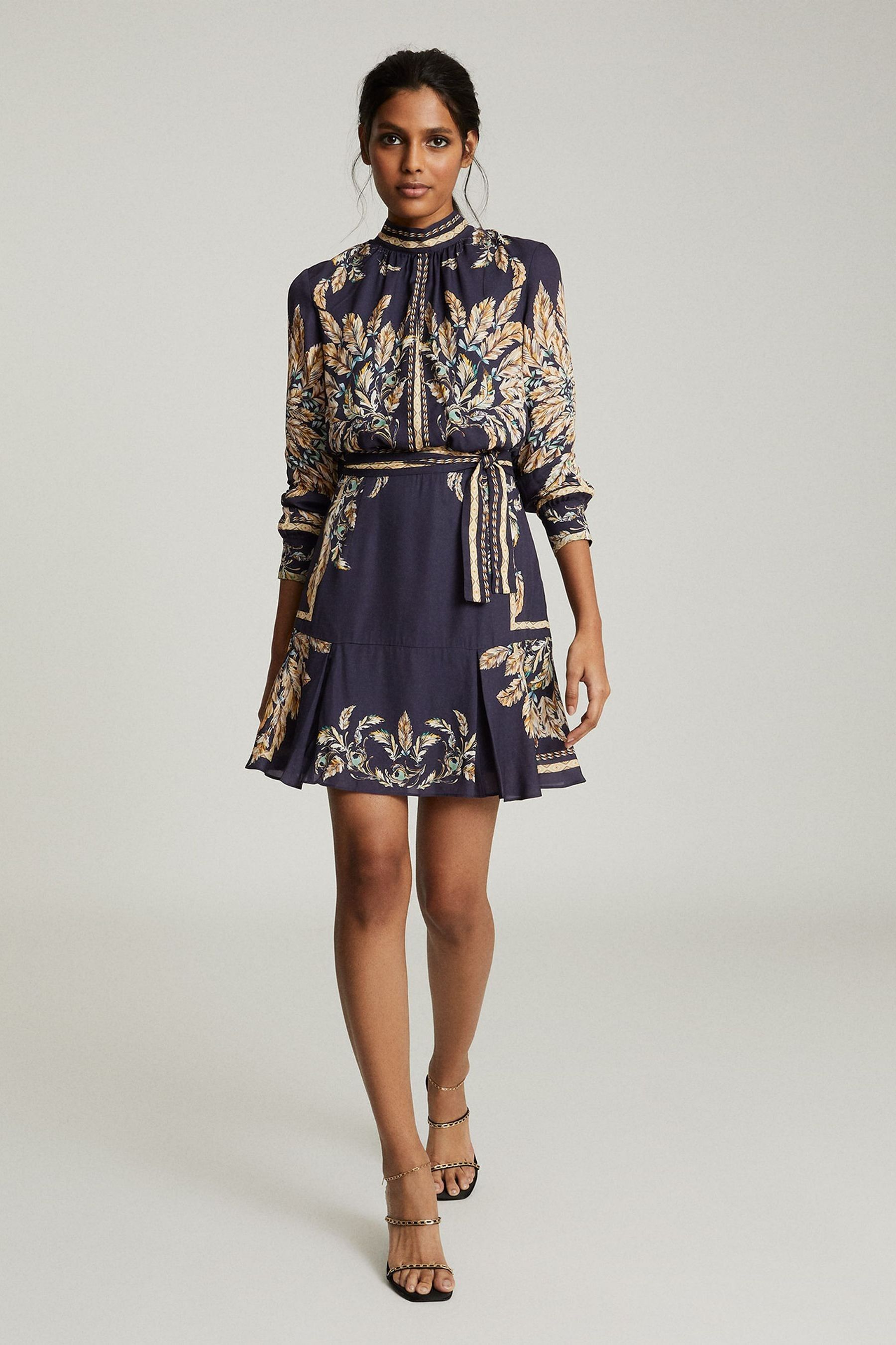 Buy Reiss Blue Maria Feather Printed Mini Dress from the Next UK online shop