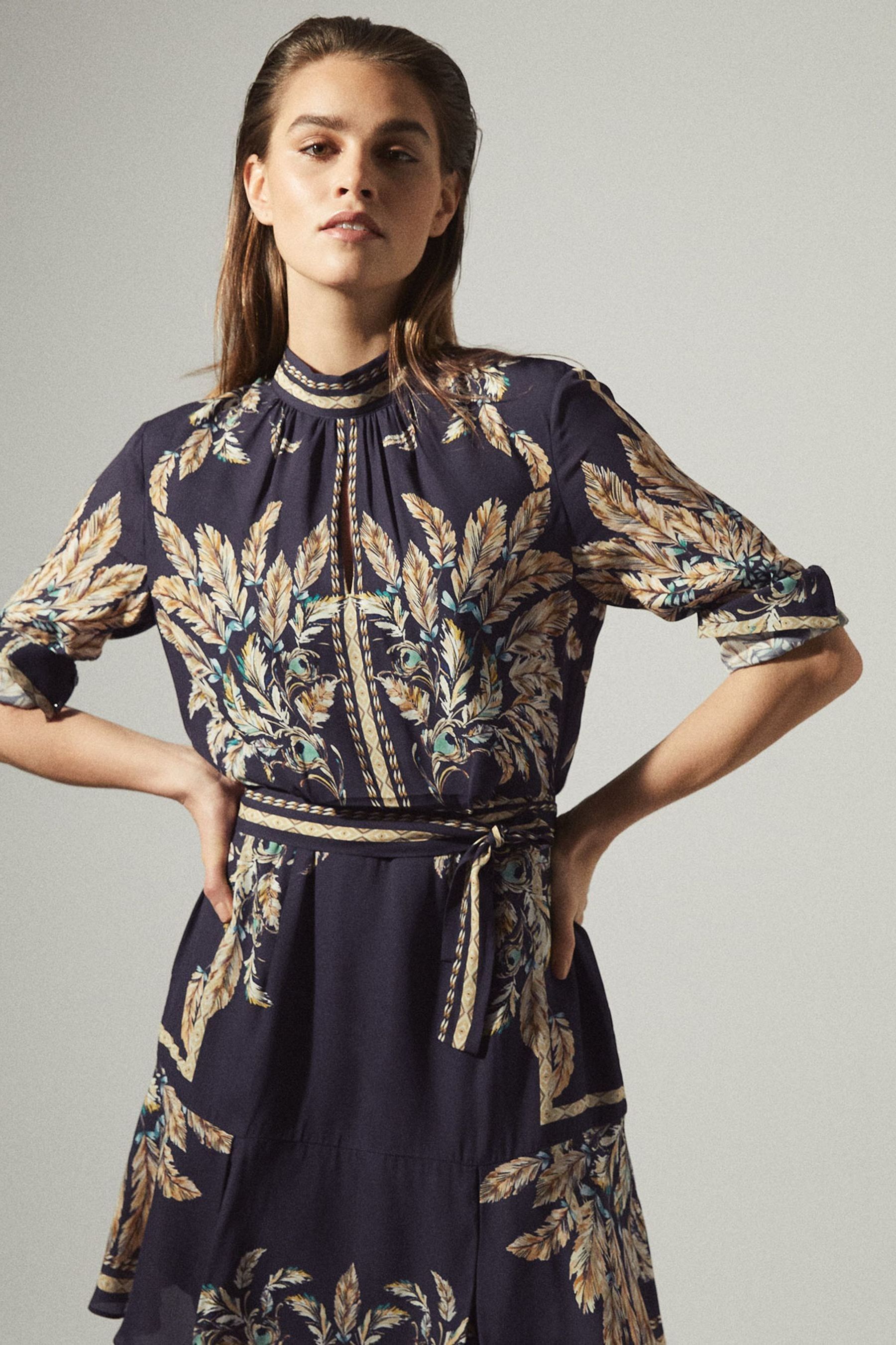 Buy Reiss Blue Maria Feather Printed Mini Dress from the Next UK online shop