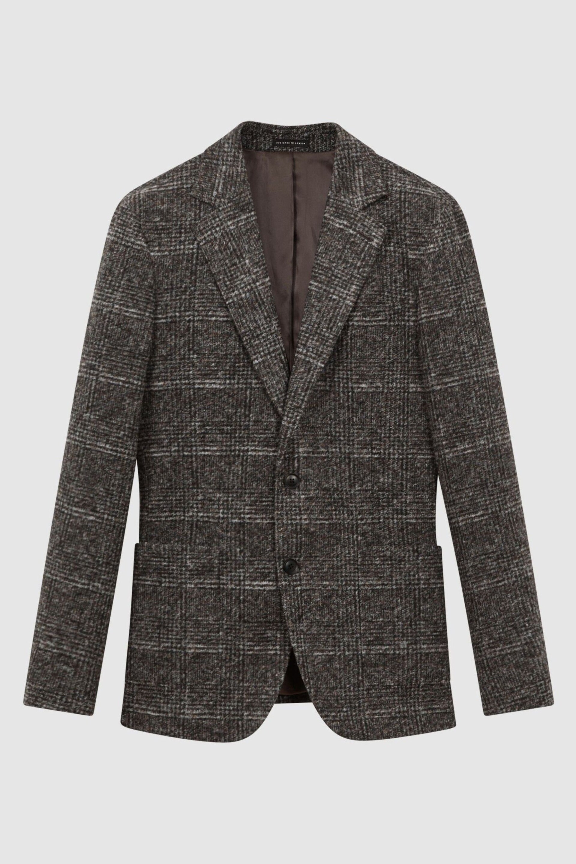 Reiss Charcoal Box Slim Fit Wool Blend Checked Single Breasted Blazer - Image 2 of 7