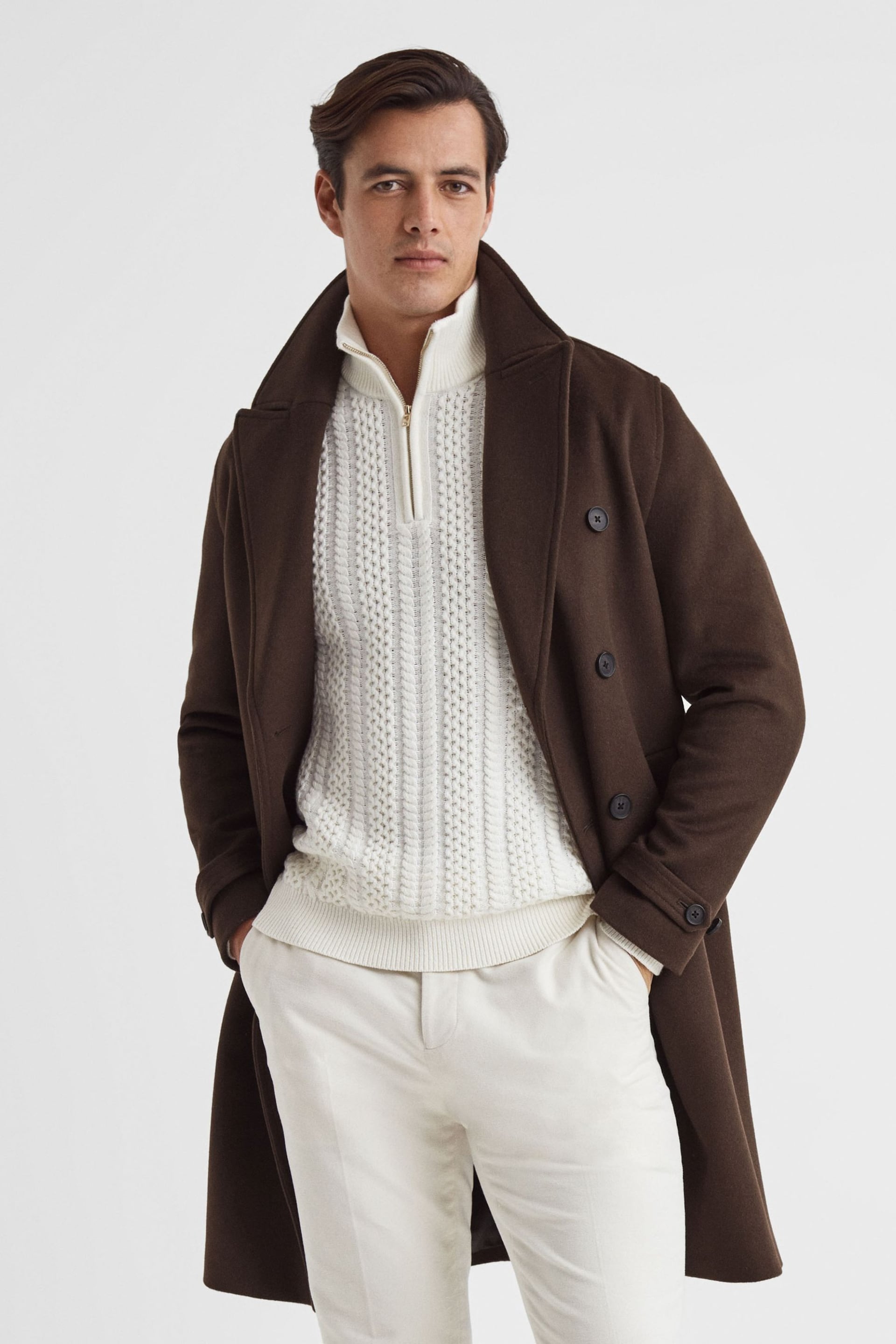 Reiss Mahogany Claim Wool Blend Double Breasted Coat - Image 3 of 5