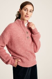 Joules Kayleigh Pink Button Neck Ribbed Jumper - Image 1 of 6