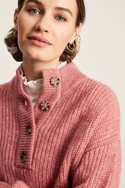 Joules Kayleigh Pink Button Neck Ribbed Jumper - Image 5 of 6