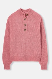 Joules Kayleigh Pink Button Neck Ribbed Jumper - Image 6 of 6