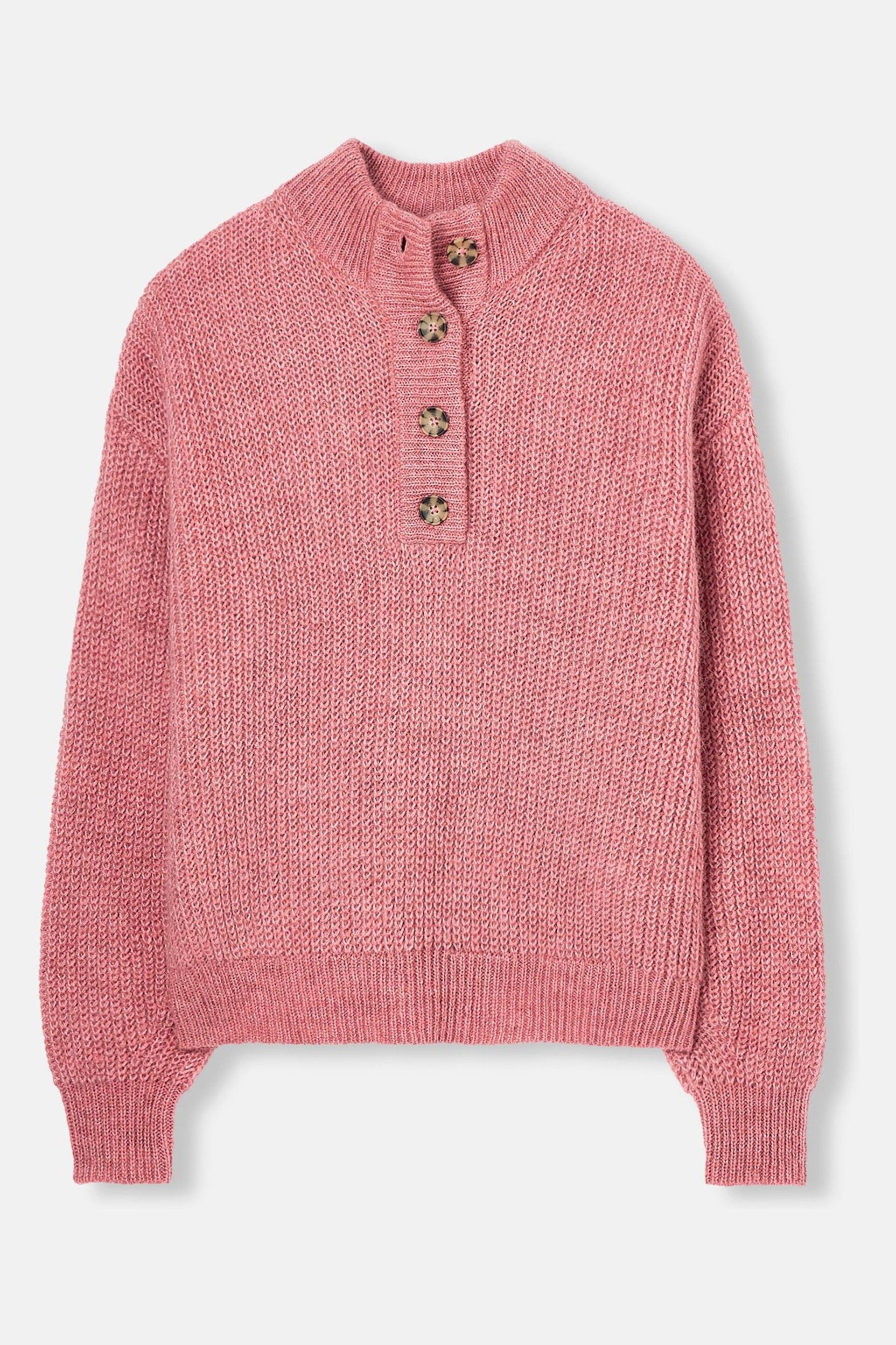 Joules Kayleigh Pink Button Neck Ribbed Jumper - Image 6 of 6