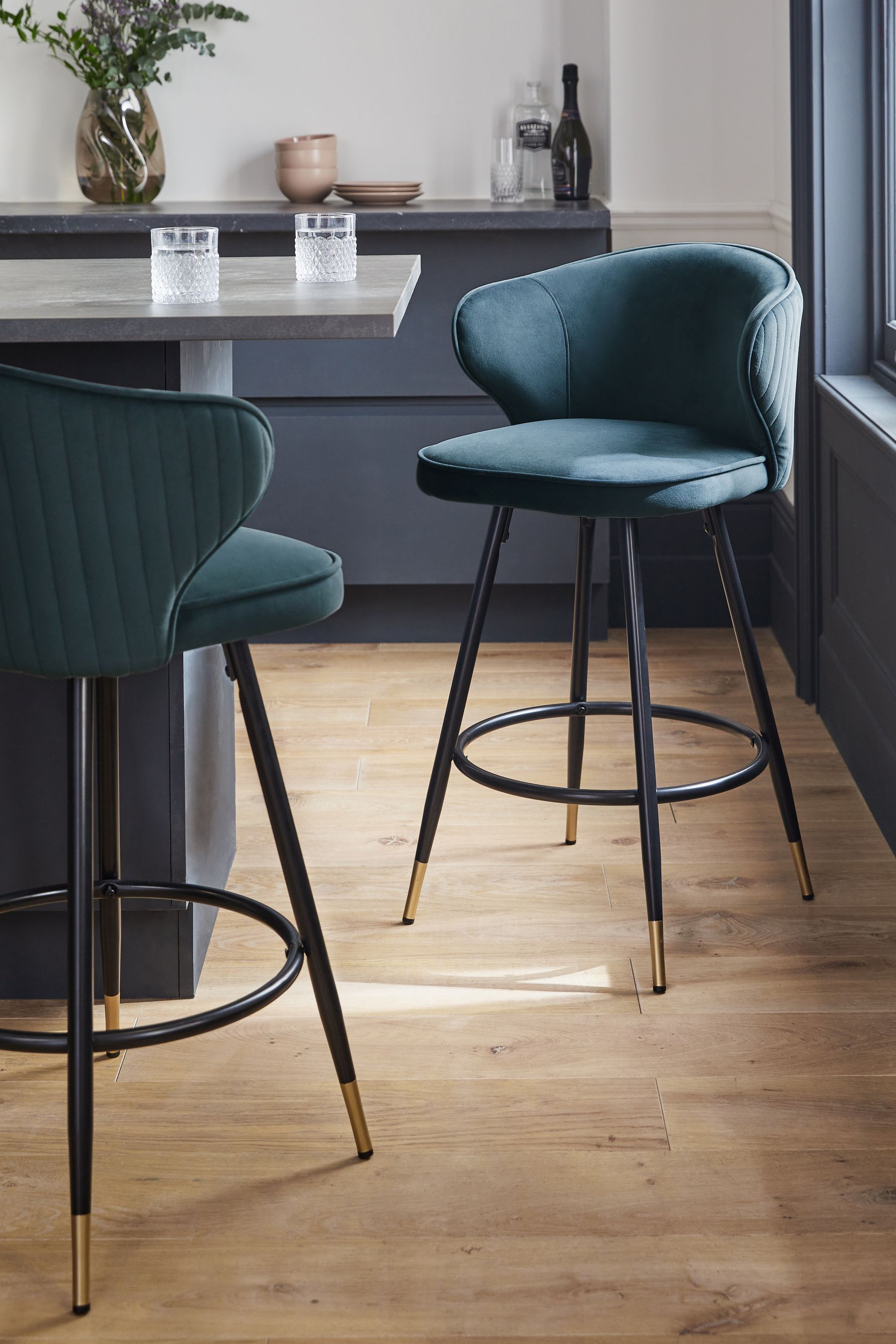 Buy Soft Velvet Dark Grey Piano Carver Bar Stool from Next Ireland