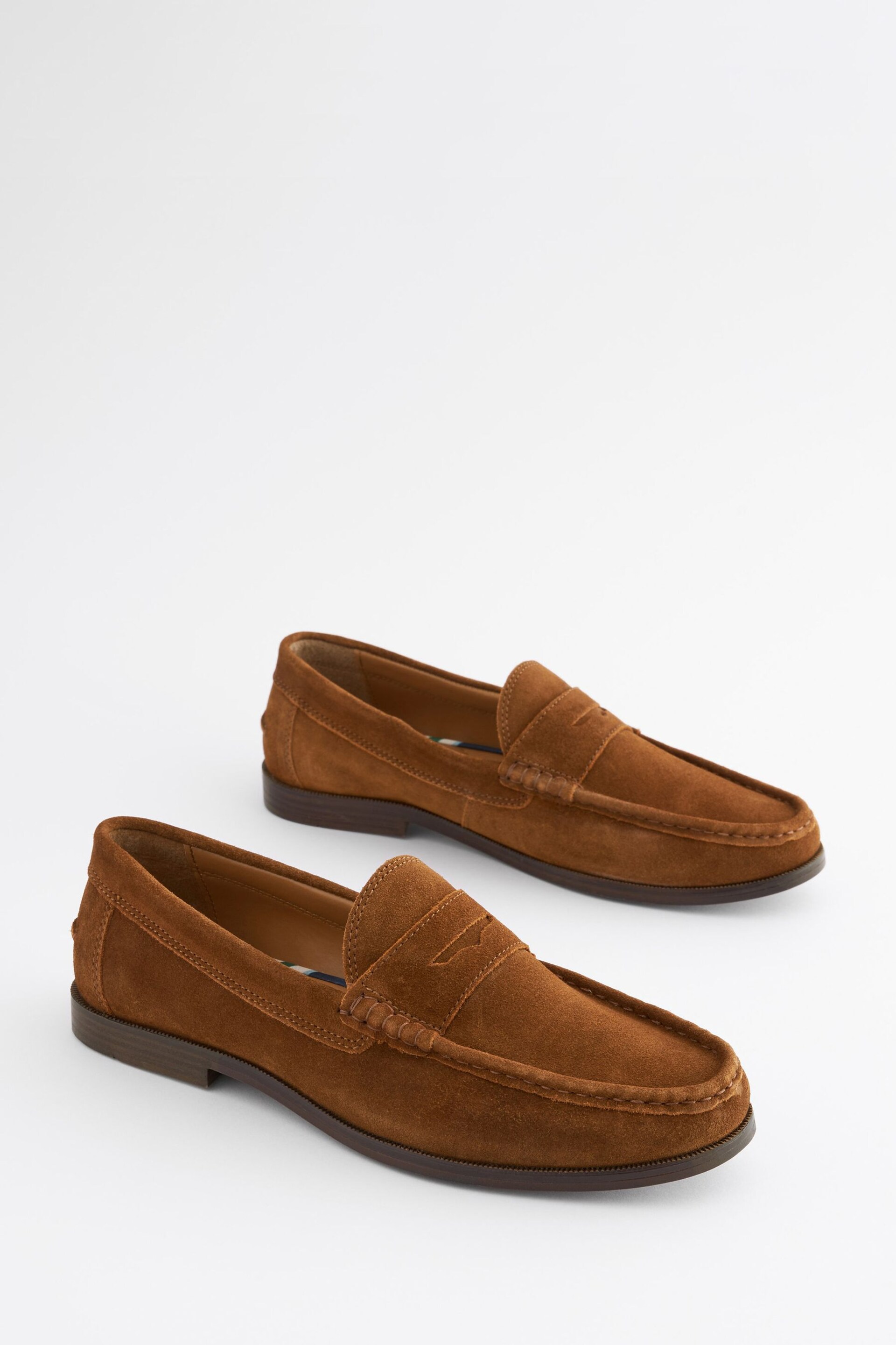 Brown Suede Regular Fit Penny Loafers - Image 4 of 10