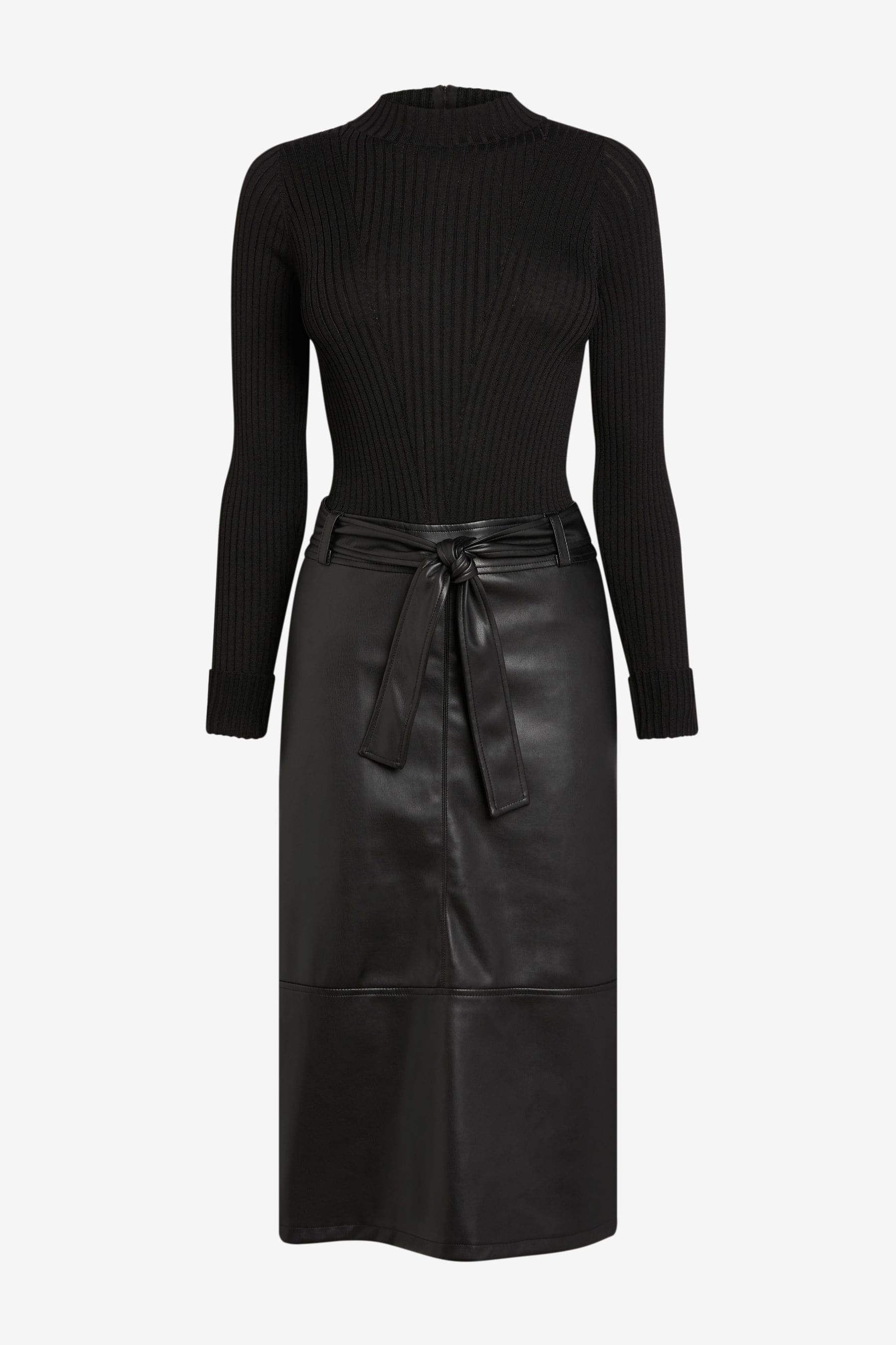 Buy Black 2 In 1 High Neck Faux Leather PU Mix Belted Jumper Dress from Next Azerbaijan