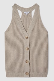 Reiss Neutral Sinead Knitted Halter Neck Top With Linen - Image 2 of 5