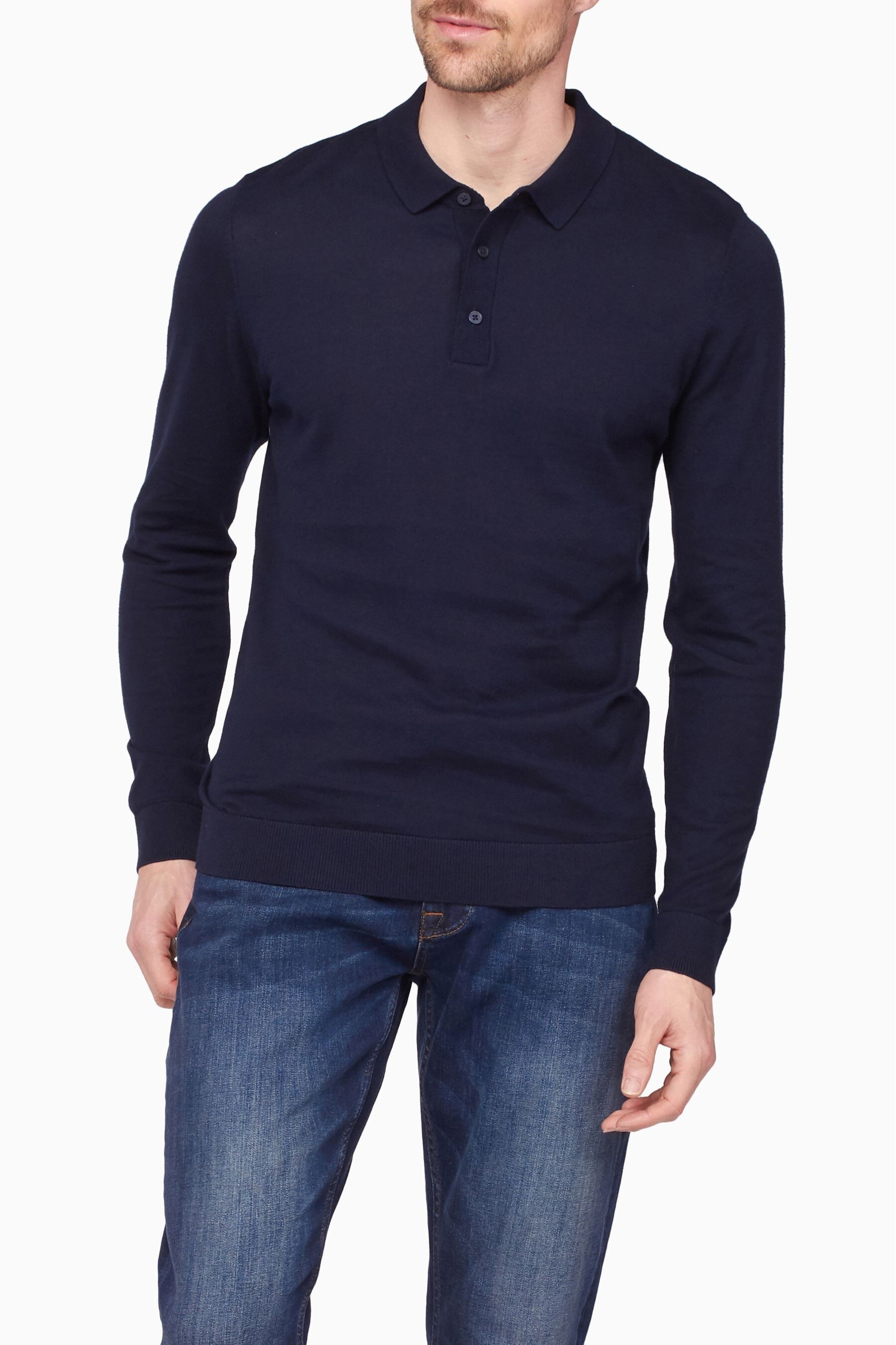 Buy Jeff Banks Blue Knitted 100 Cotton Polo Shirt from Next Luxembourg