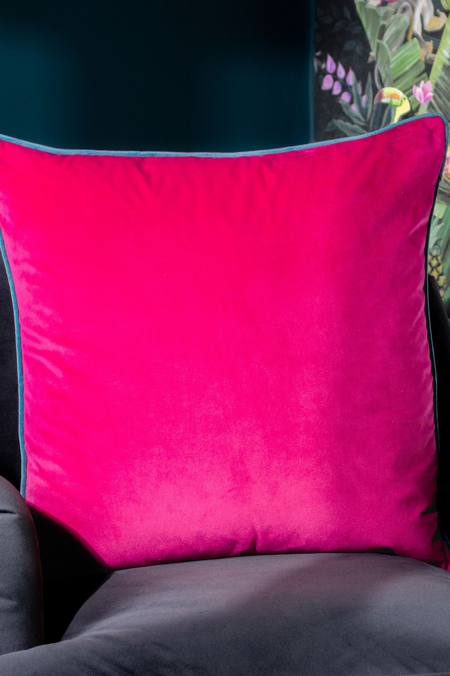 Buy Riva Paoletti Raspberry Pink Teal Blue 55 x 55cm Meridian Velvet Cushion from the Next UK online shop