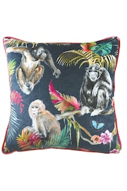 Evans Lichfield Blue Jungle Monkey Velvet Polyester Filled Cushion - Image 1 of 2