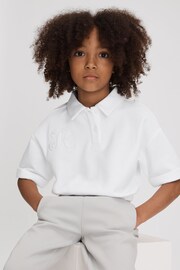 Reiss Ivory Pax Senior Cotton Cropped Polo Shirt - Image 1 of 4