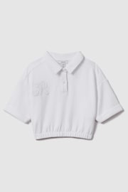 Reiss Ivory Pax Teen Cotton Cropped Polo Shirt - Image 1 of 4