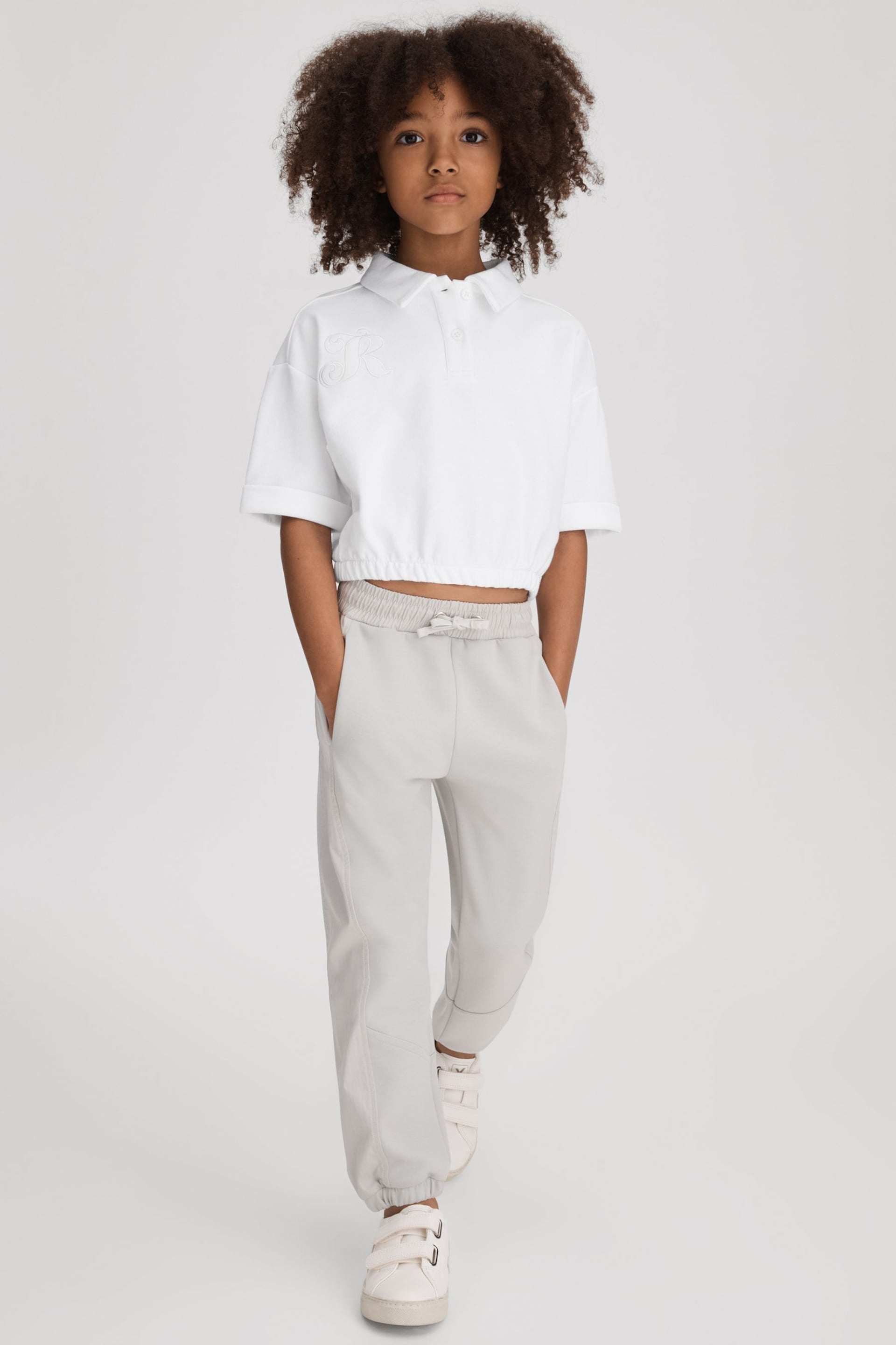 Reiss Ivory Pax Teen Cotton Cropped Polo Shirt - Image 2 of 4